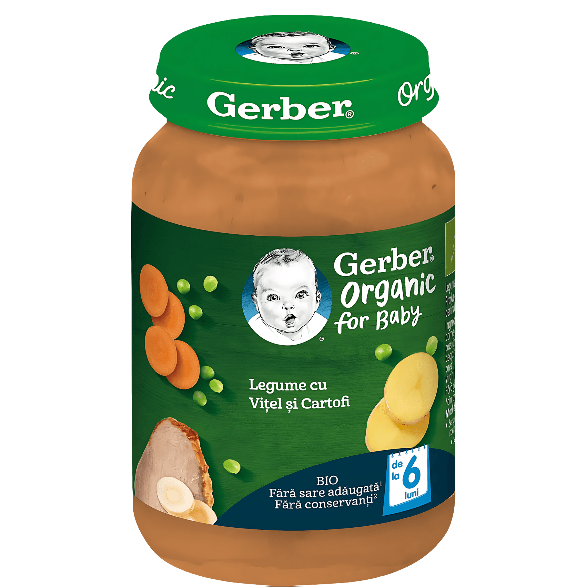 Piure cu legume, vitel si cartofi Gerber Bio, de la 6 luni, 190 g
