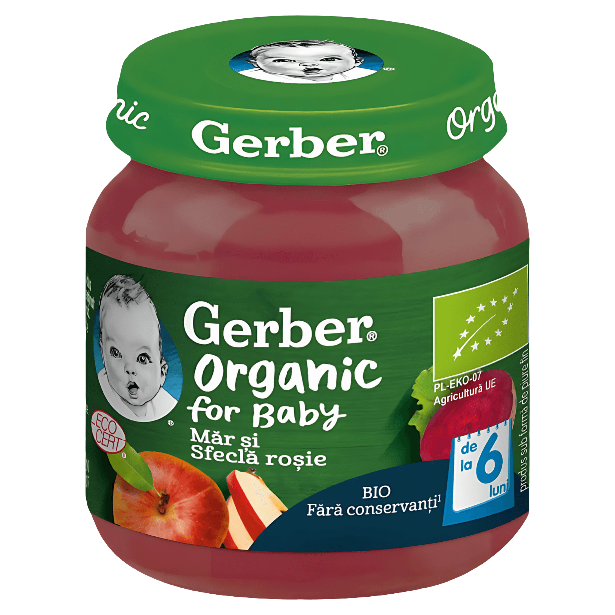 Piure cu mar si sfecla rosie Gerber Bio, de la 6 luni, 125 g