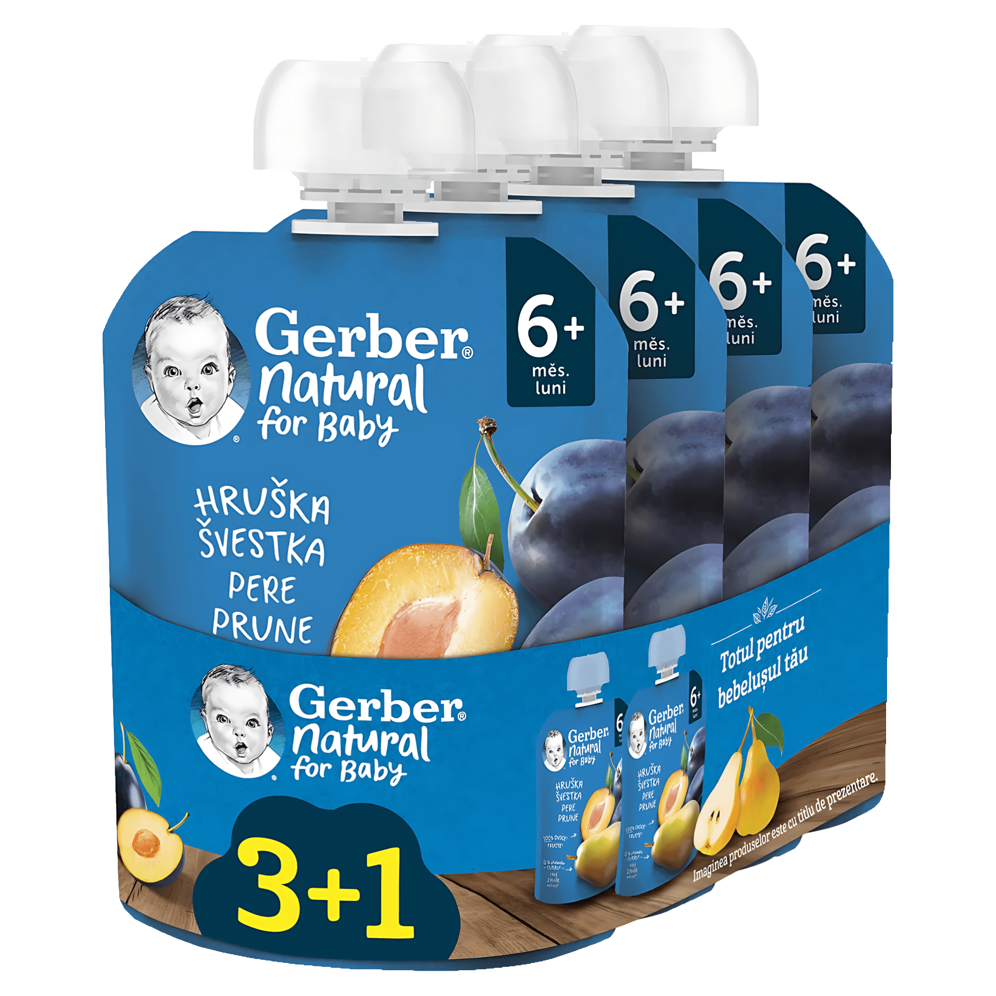 Piure de prune si pere Gerber, de la 6 luni, 4 x 90 g