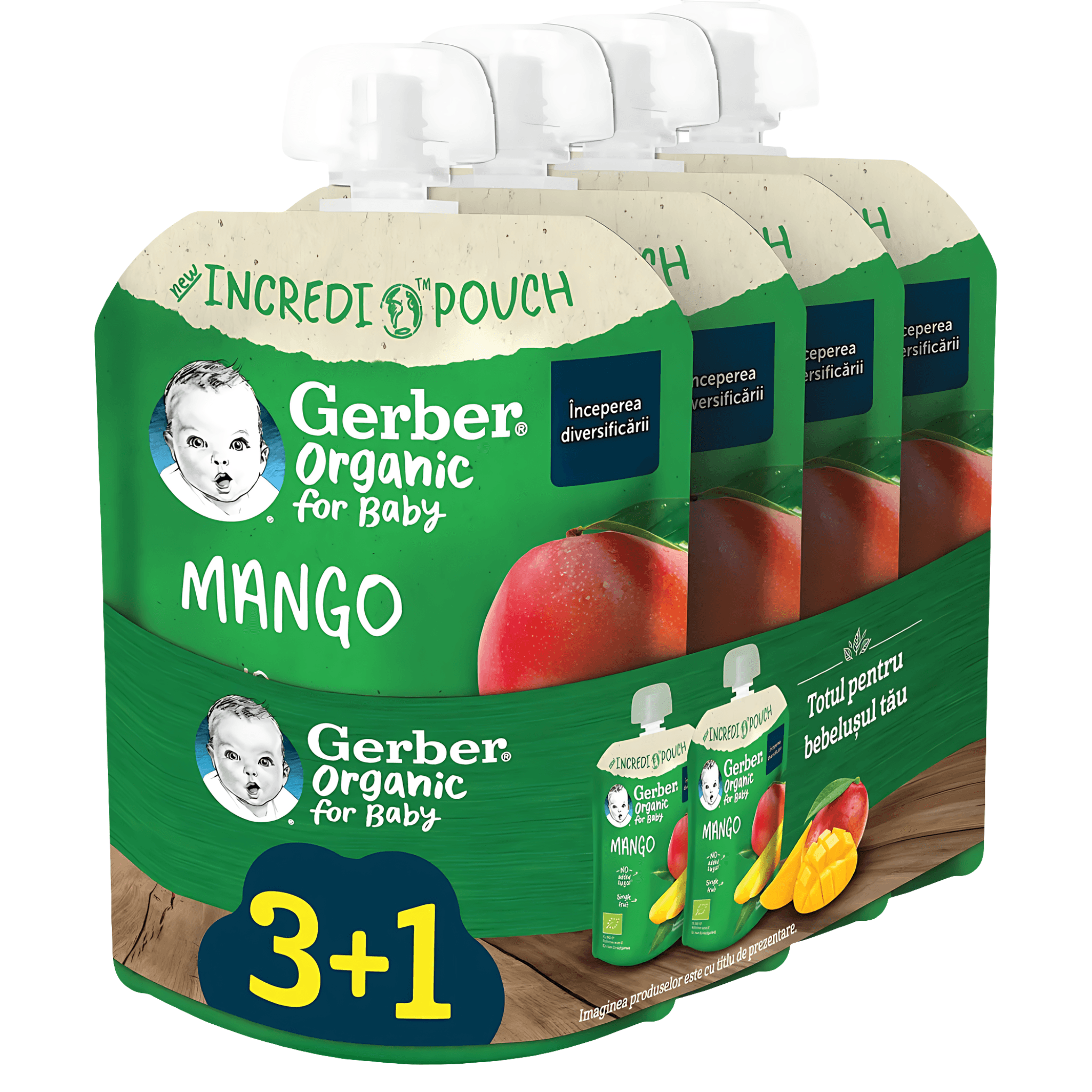 Piure de mango Gerber Bio, de la 6 luni, 4 x 80 g