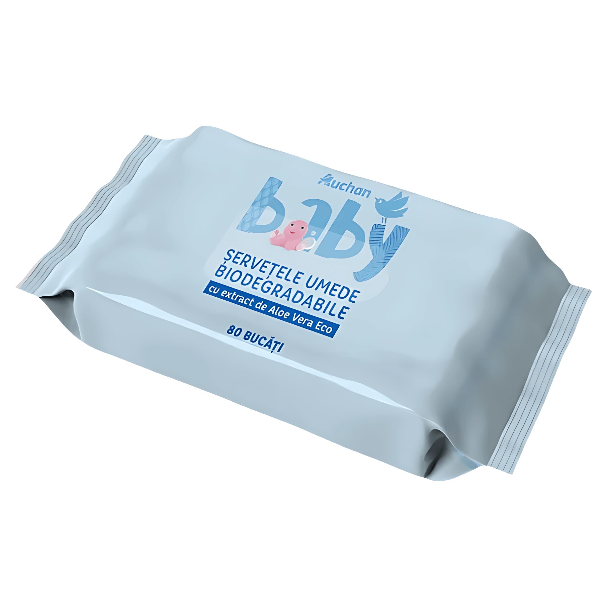 Servetele umede bebelusi Auchan Baby cu aloe vera, biodegradabile, 80 bucati