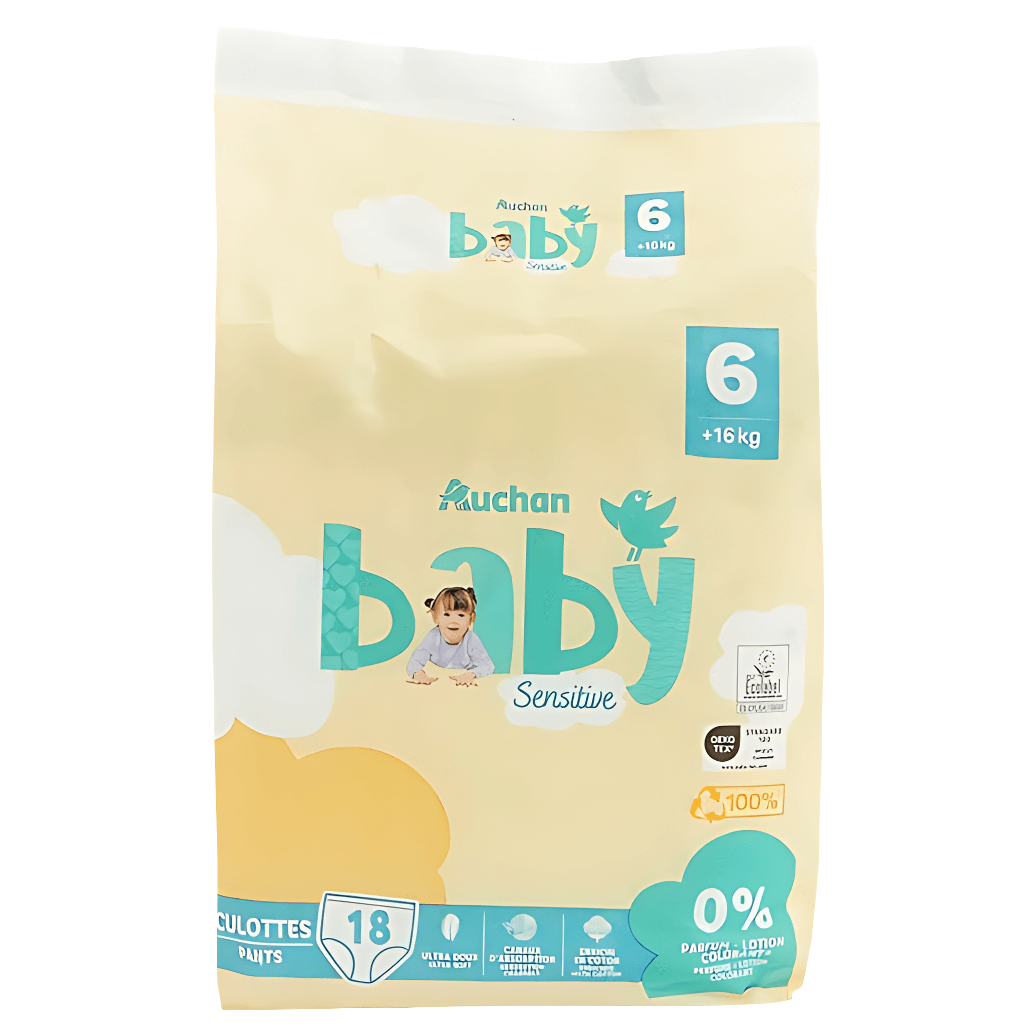 Scutece Chilotel Auchan Baby Sensitive, marimea 6, 16+ kg, 18 bucati