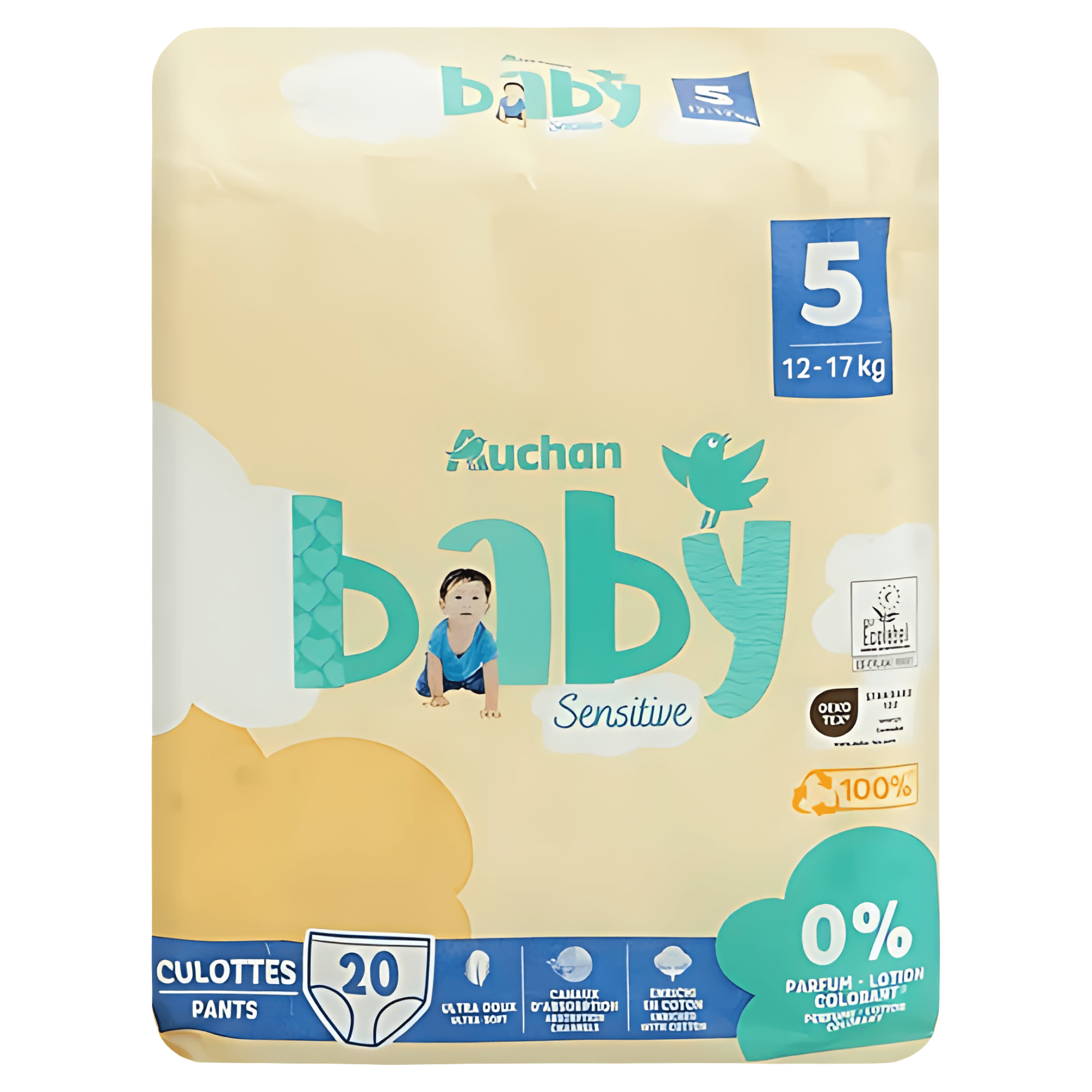 Scutece Chilotel Auchan Baby Sensitive, marimea 5, 12 - 17 kg, 20 bucati