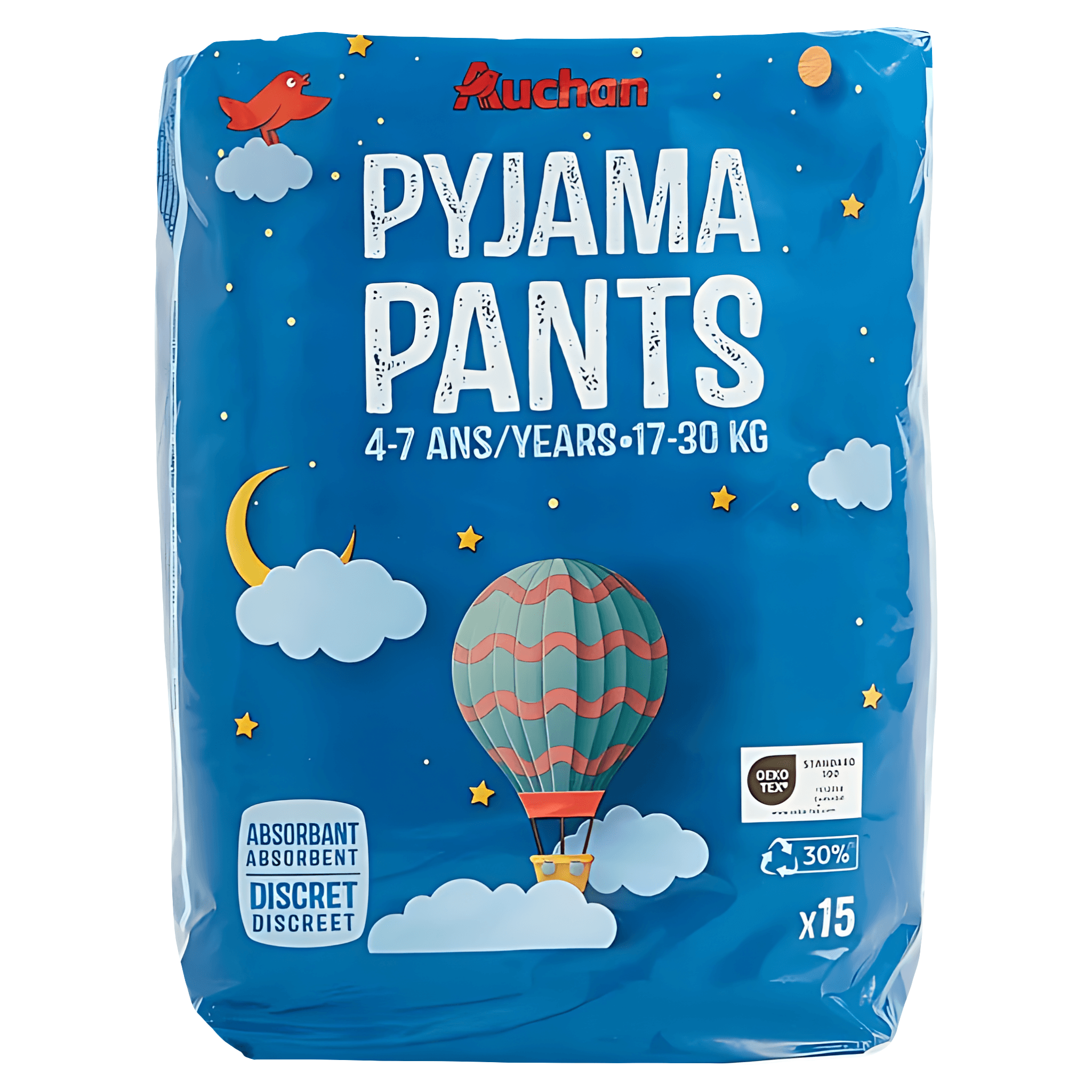 Scutece Auchan Baby Pyjama Pants, 17 - 30 kg, 15 bucati