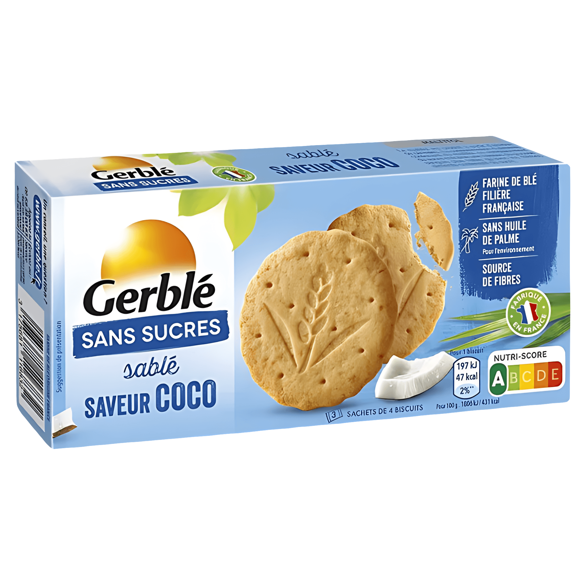 Biscuiti cu aroma de cocos Gerble, fara zahar, 132 g