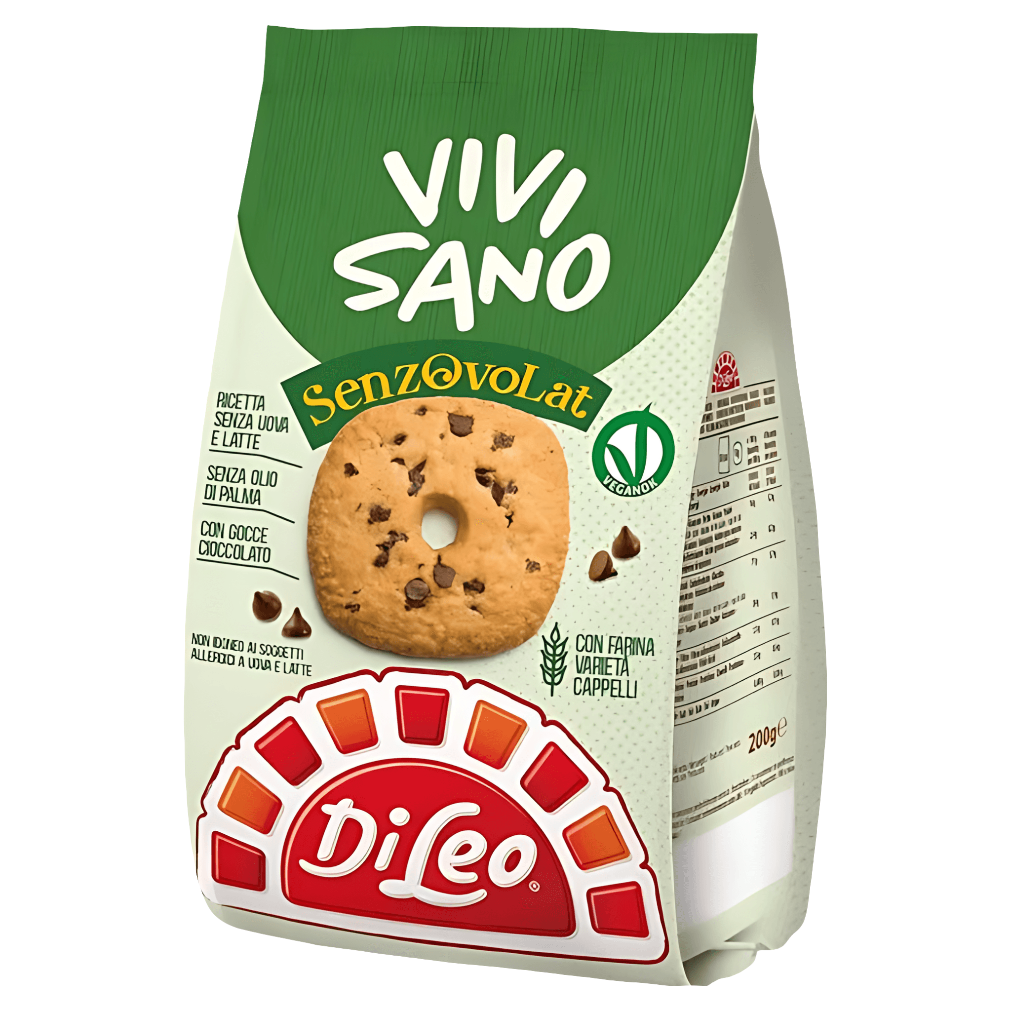 Biscuiti cu multicereale si bucati de ciocolata DiLeo Vivisano, fara zahar, 280 g