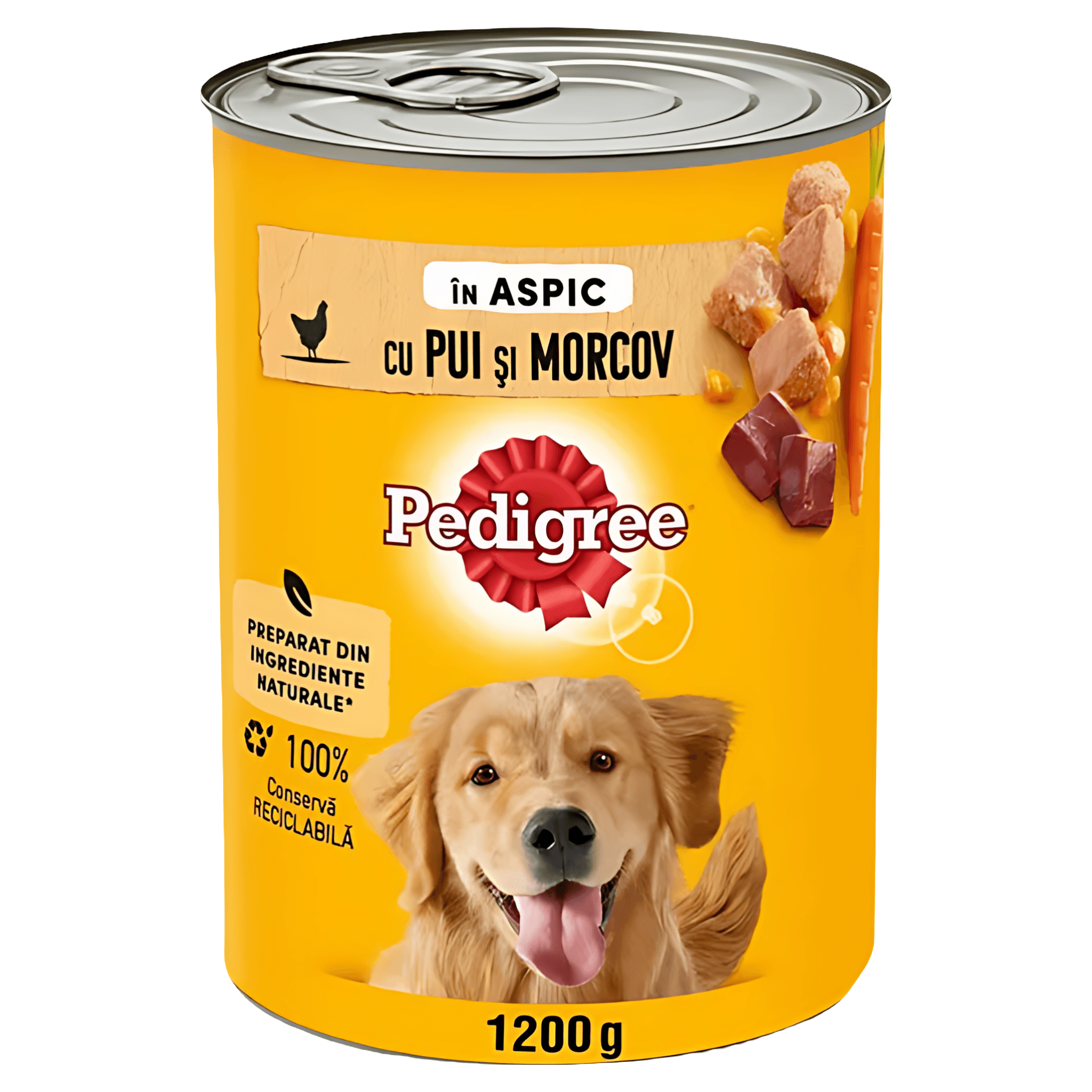 Hrana umeda la conserva pentru caini adulti Pedigree, cu pui si morcov in aspic, 1200 g