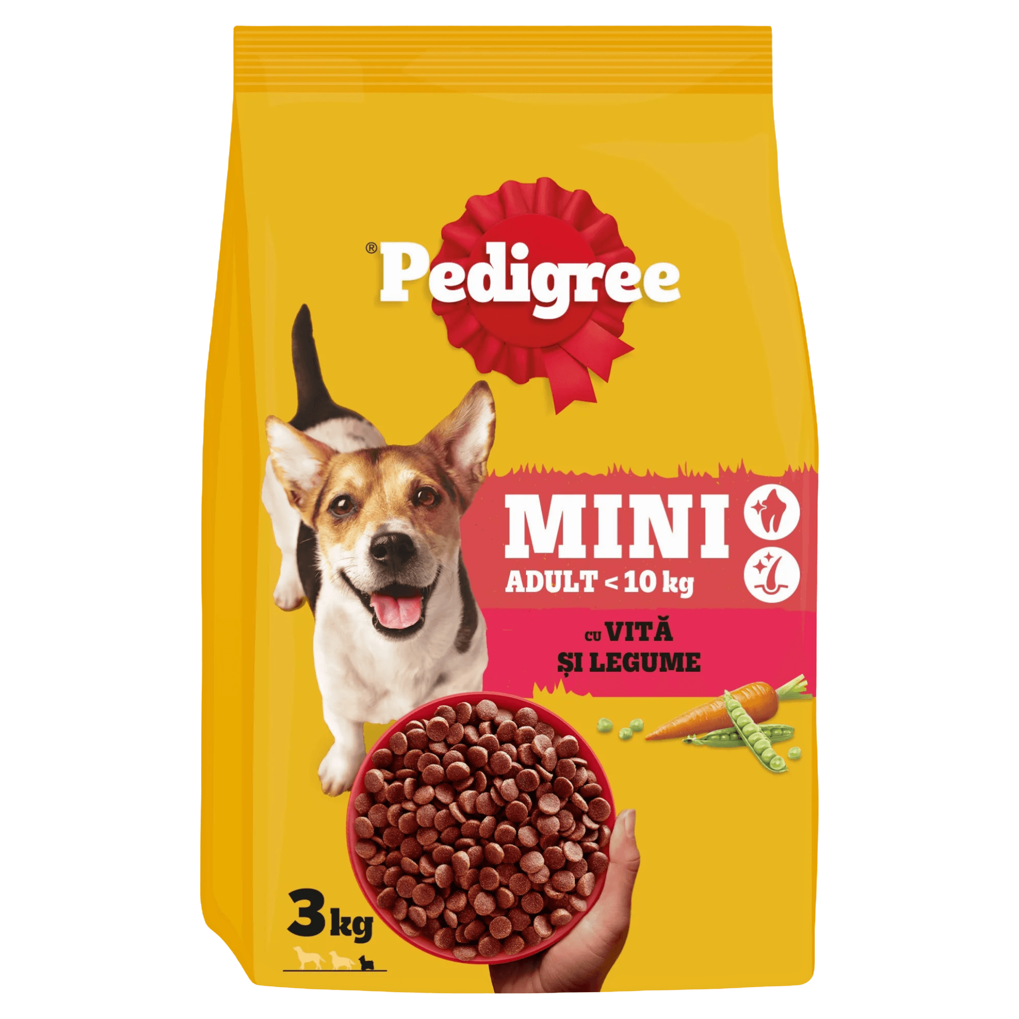 Hrana uscata pentru caini adulti de talie mica Pedigree, vita si legume, 3 kg
