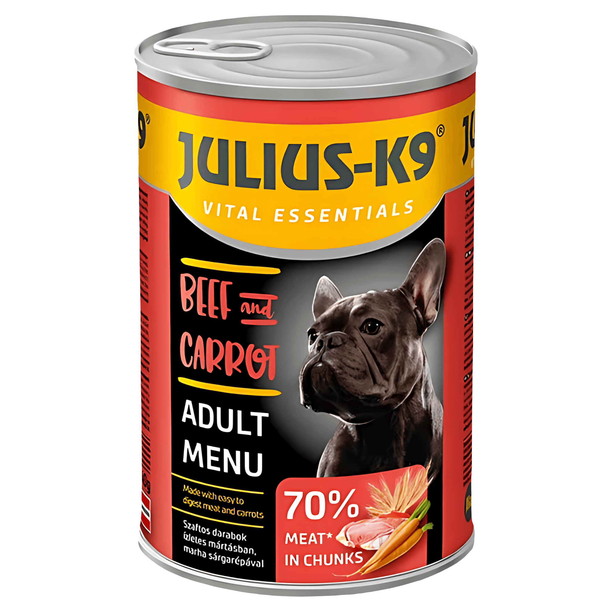 Hrana umeda pentru caini adulti Julius-K9, vita si morcov, 1240 g
