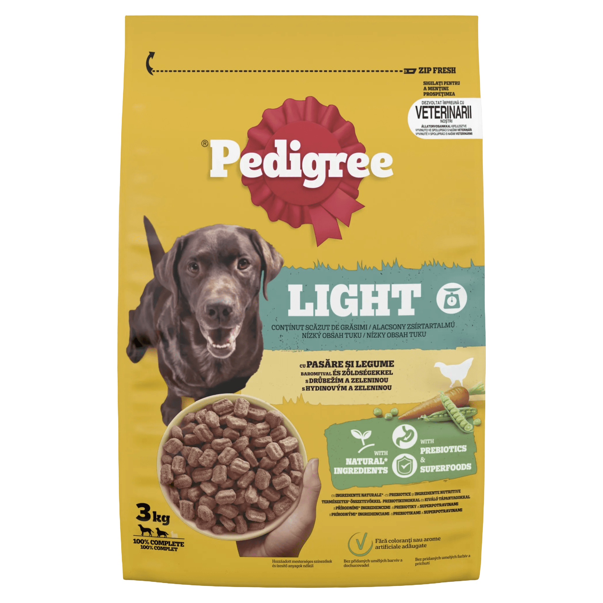 Hrana uscata pentru caini adulti Pedigree Light, pasare si legume, 3 kg