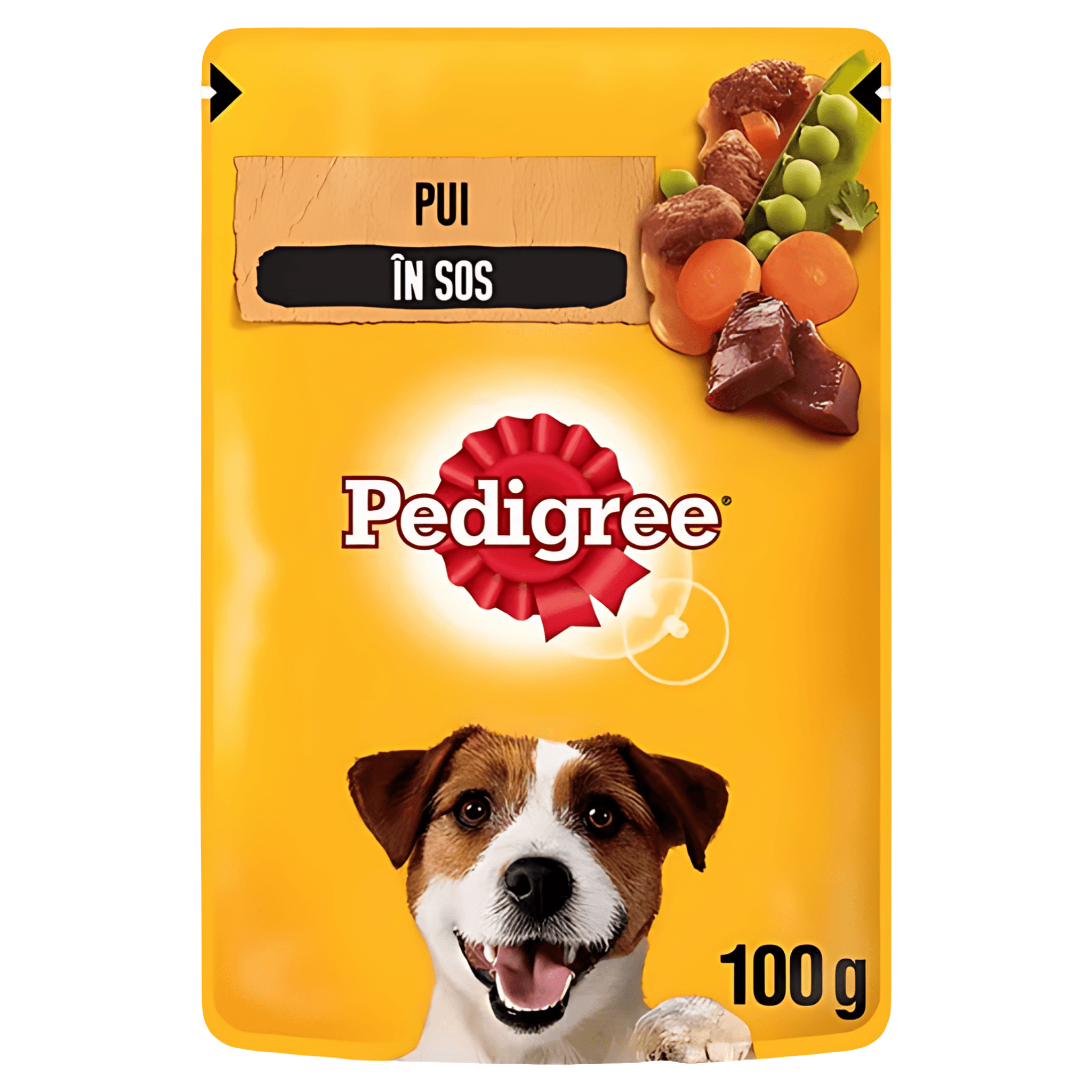 Hrana umeda pentru caini adulti Pedigree, cu pui si legume in sos, 100 g