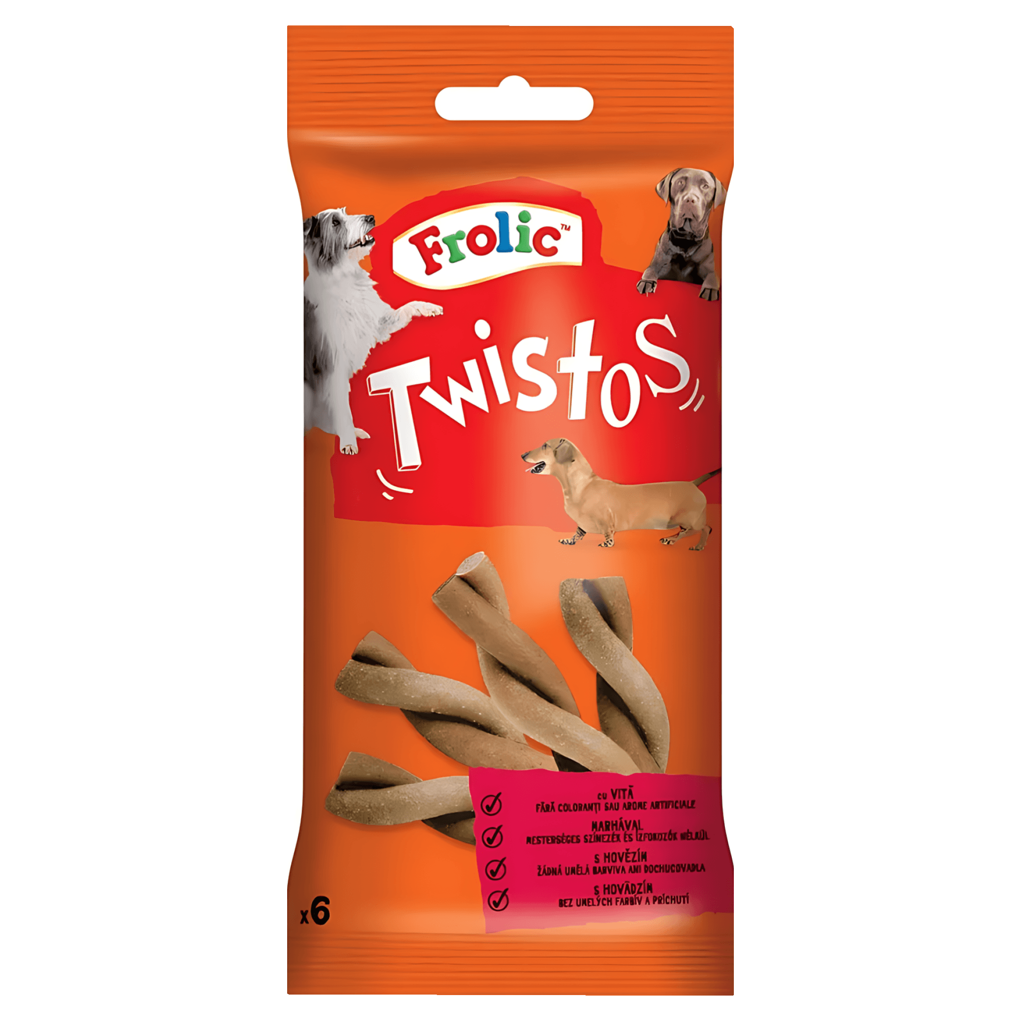 Recompense pentru caini Frolic Twistos, cu vita, 105 g