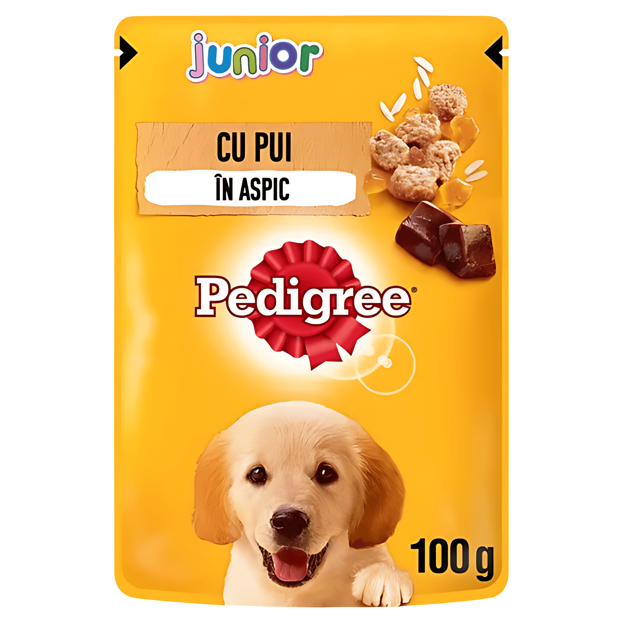 Hrana umeda pentru caini juniori Pedigree, cu pui si orez in aspic, 100 g