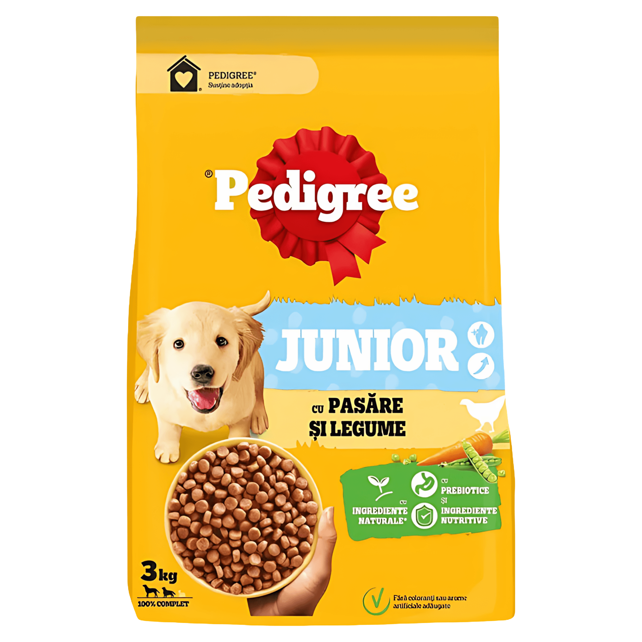 Hrana uscata pentru caini juniori Pedigree Junior cu pui si orez, 3 kg