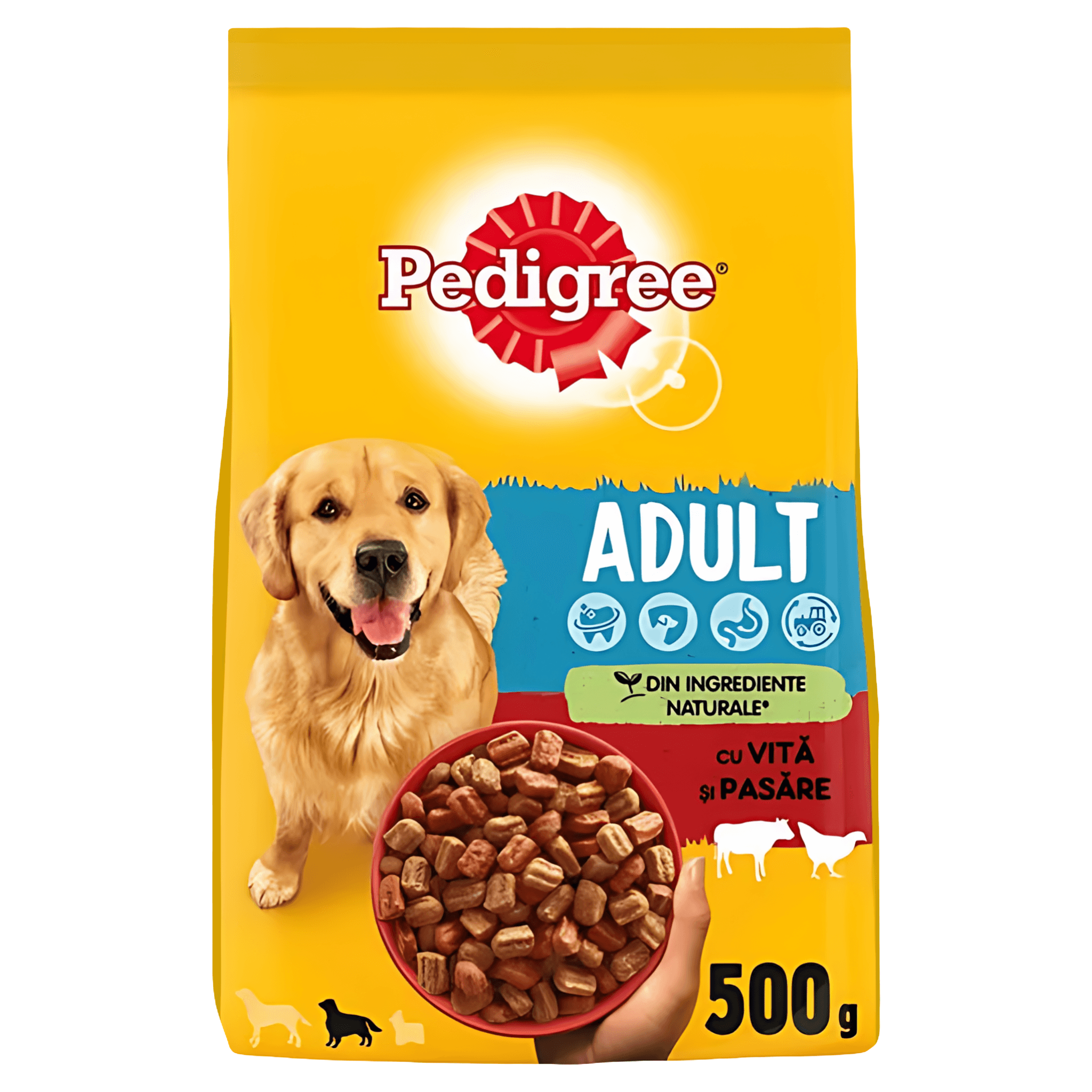 Hrana uscata pentru caini adulti Pedigree, cu vita si pasare, 500 g