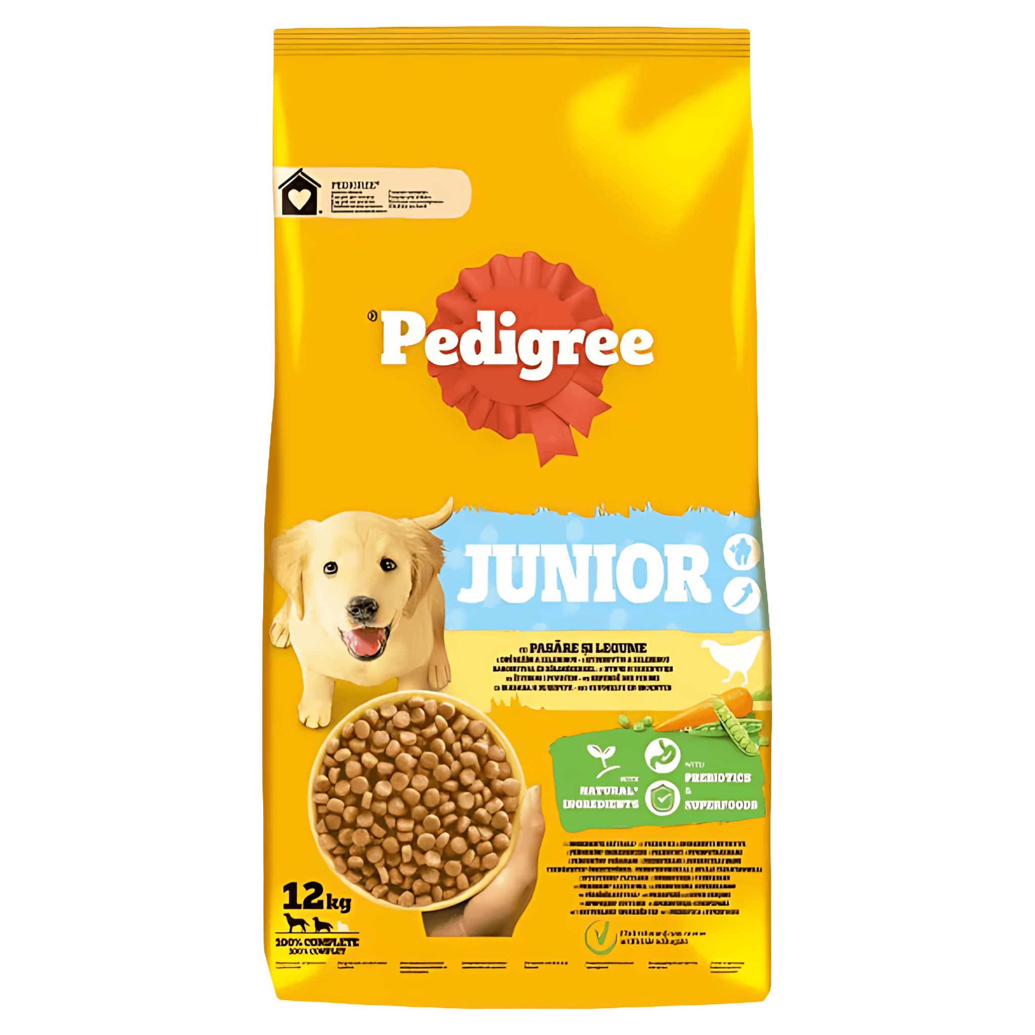 Hrana uscata pentru caini juniori Pedigree, cu pasare si legume, 12 kg