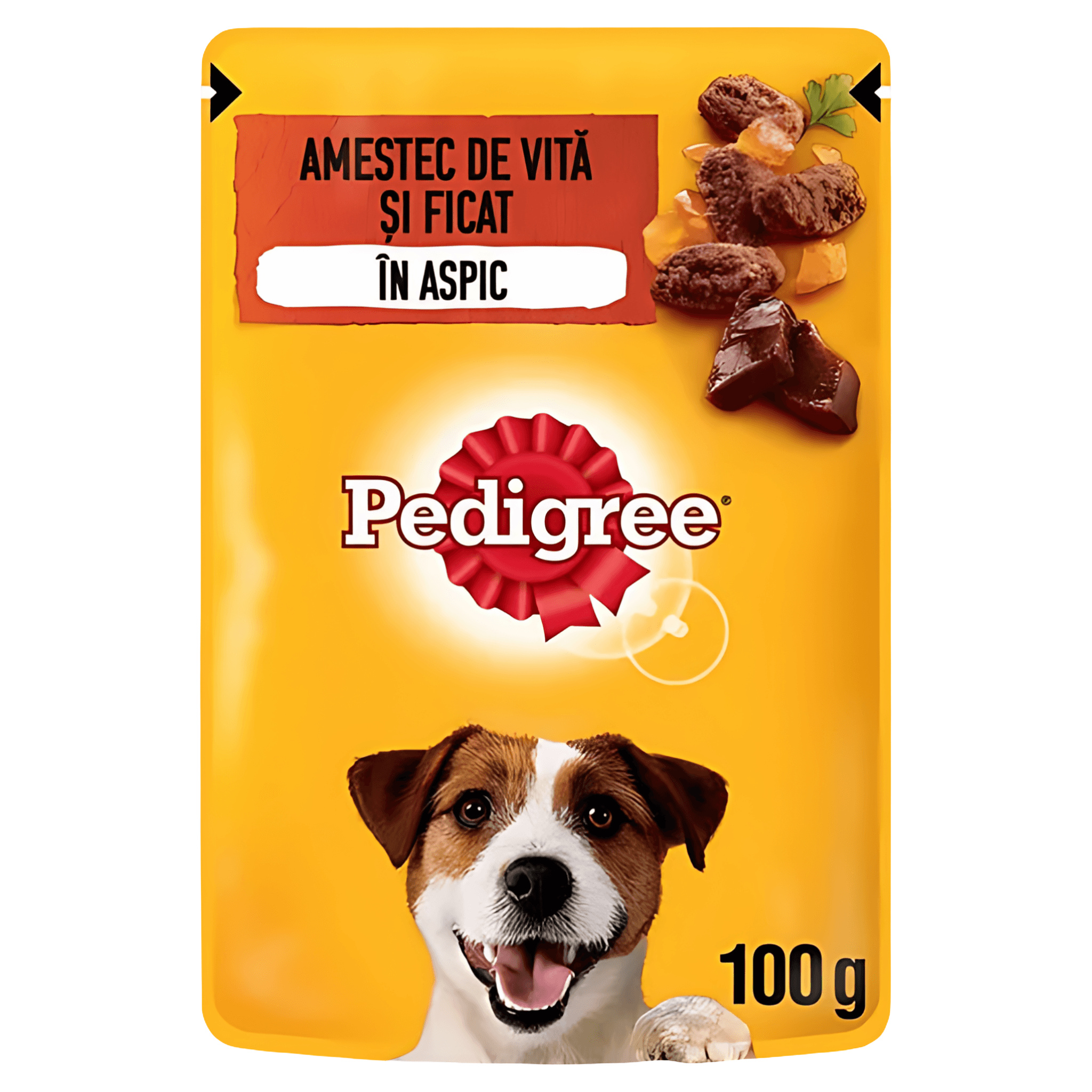 Hrana umeda pentru caini adulti Pedigree, cu vita in aspic, 100 g