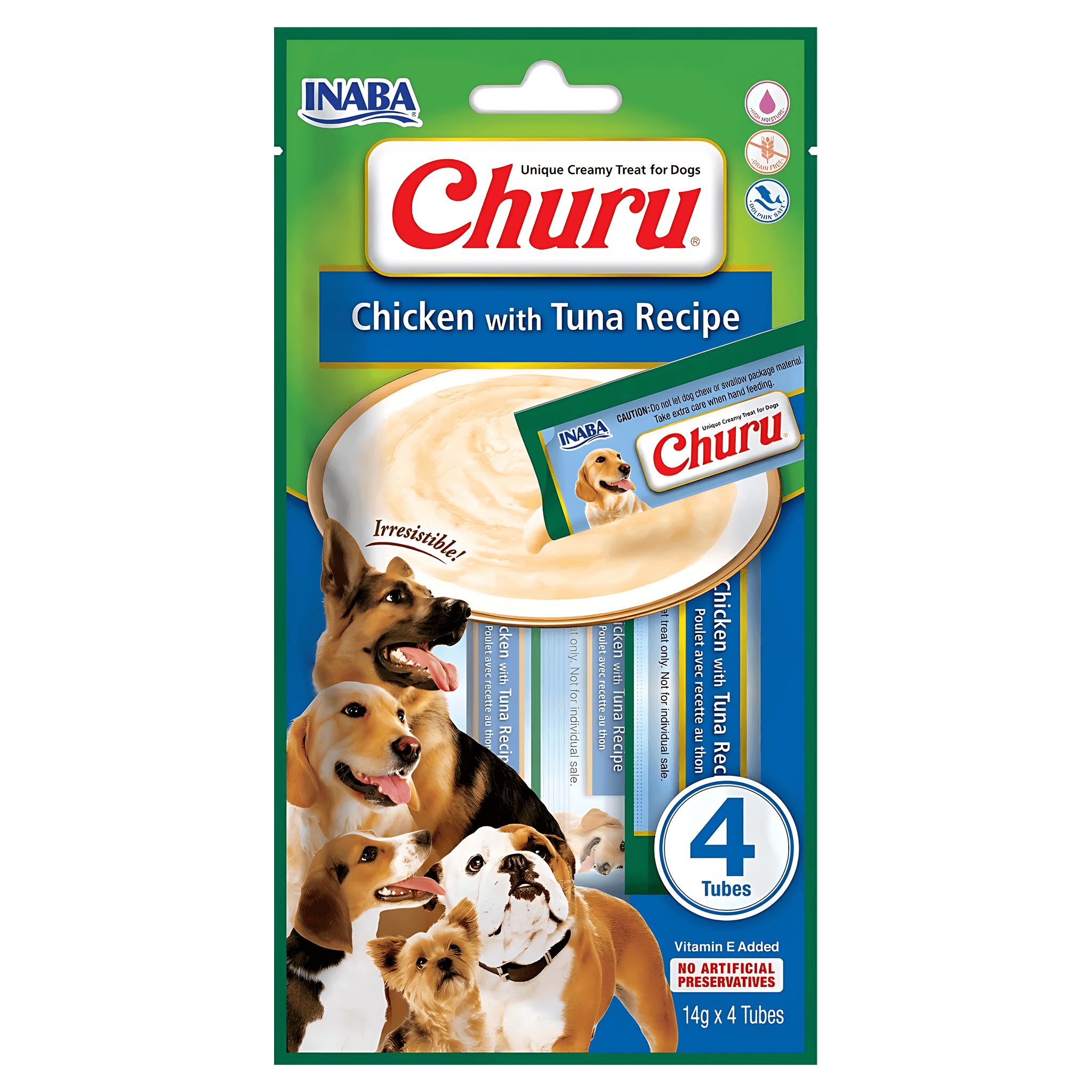 Recompense cremoase pentru caini Inaba Churu, pui si ton, 4 x 14 g