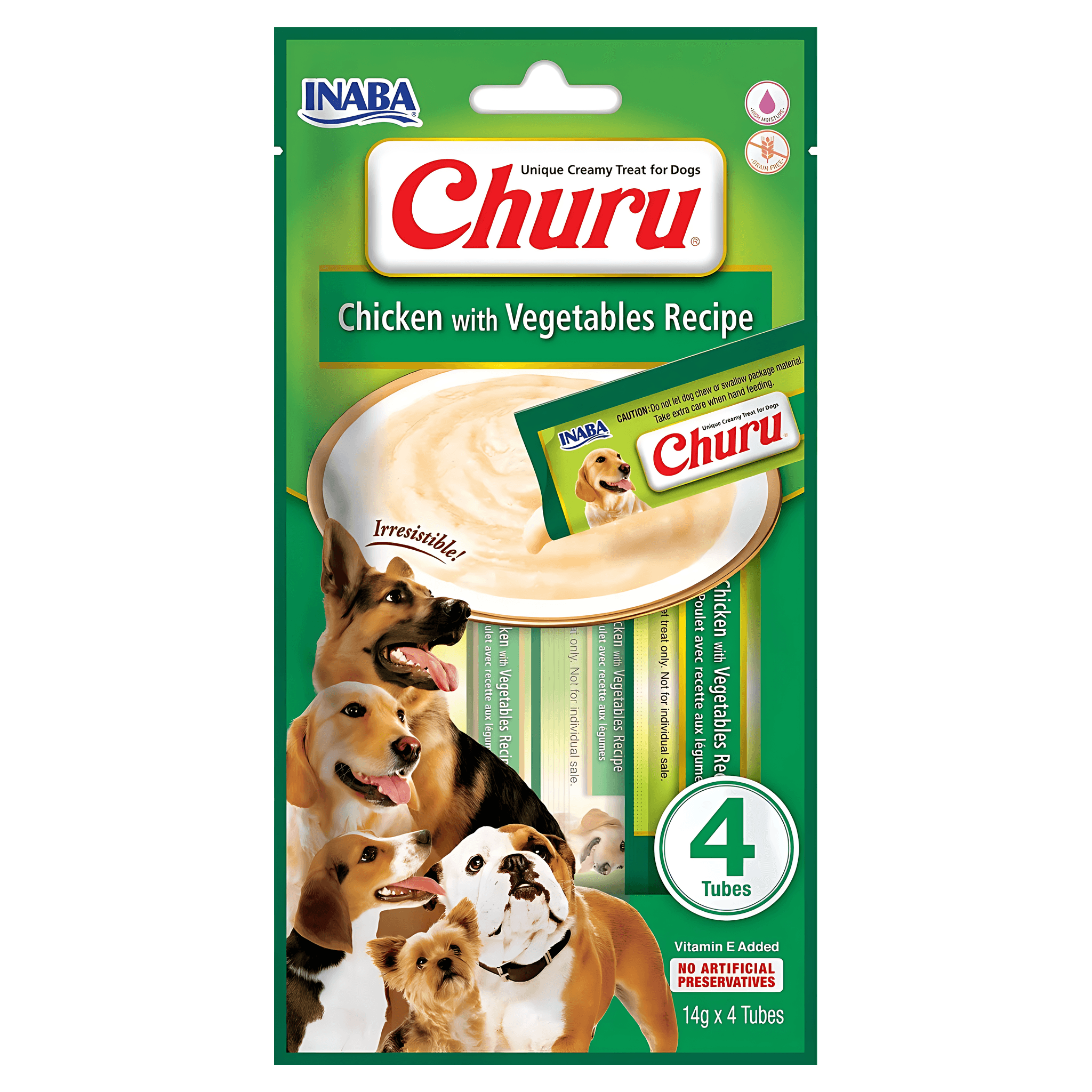 Recompense cremoase pentru caini Inaba Churu, pui si legume, 4 x 14 g