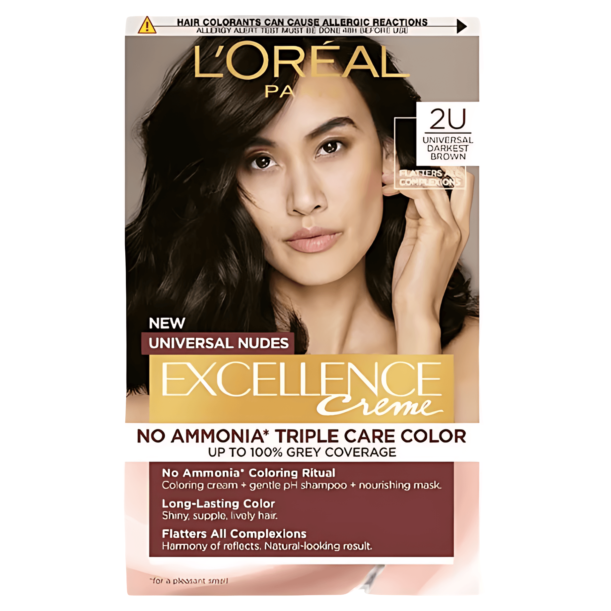 Vopsea de par permanenta fara amoniac L'Oreal Paris Excellence Universal Nudes 2U Darkest Brown, 192 ml