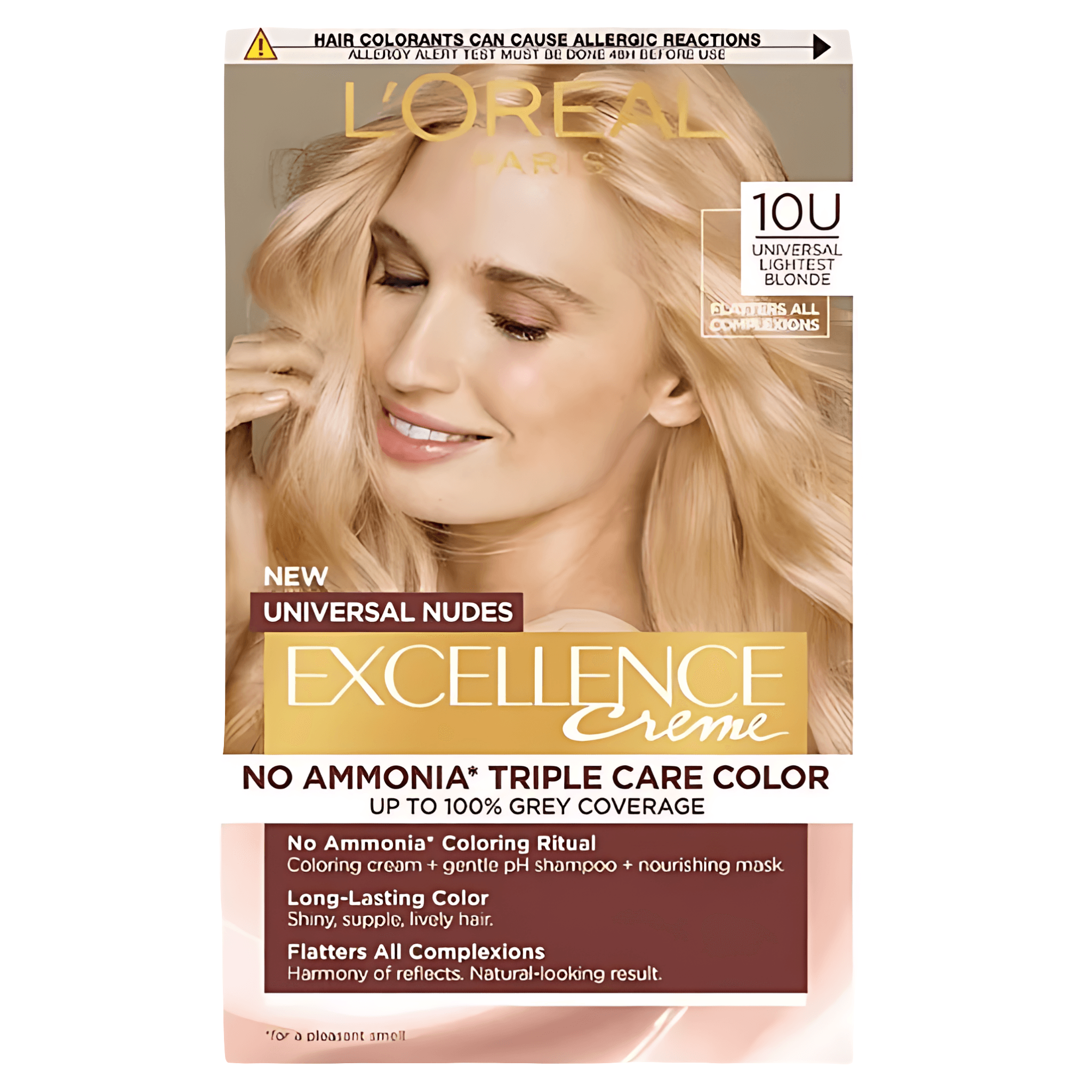 Vopsea de par permanenta fara amoniac L'Oreal Paris Excellence Universal Nudes 10U Lightest Blonde, 192 ml