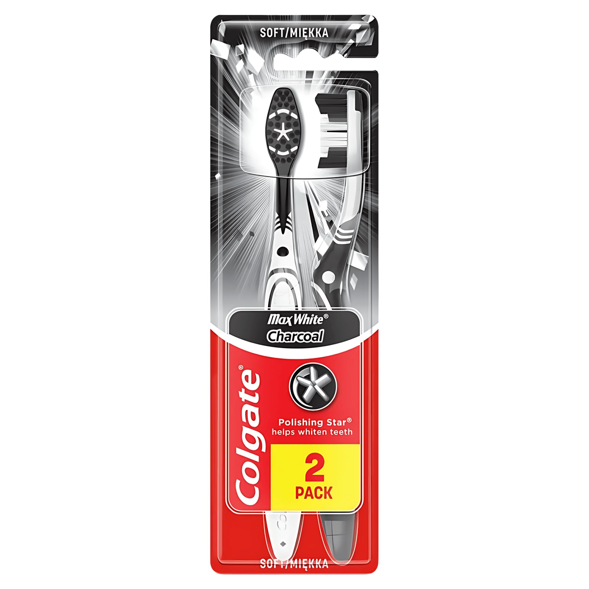 Periuta de dinti cu peri de duritate medie  Max White Charcoal Medium Colgate, 2 bucati