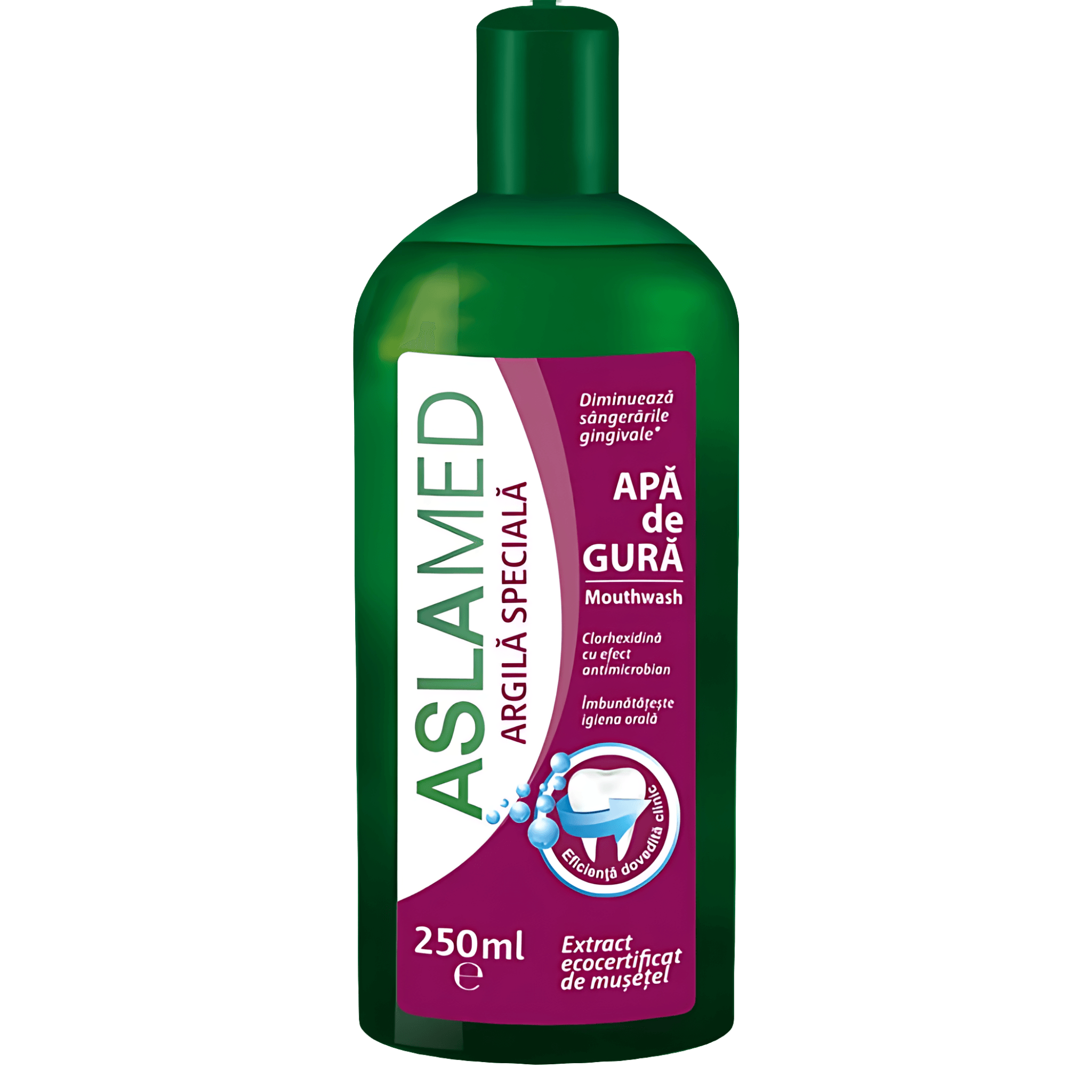 Apa de gura cu extract de musetel, clorhexidina si argila Aslamed, 250 ml