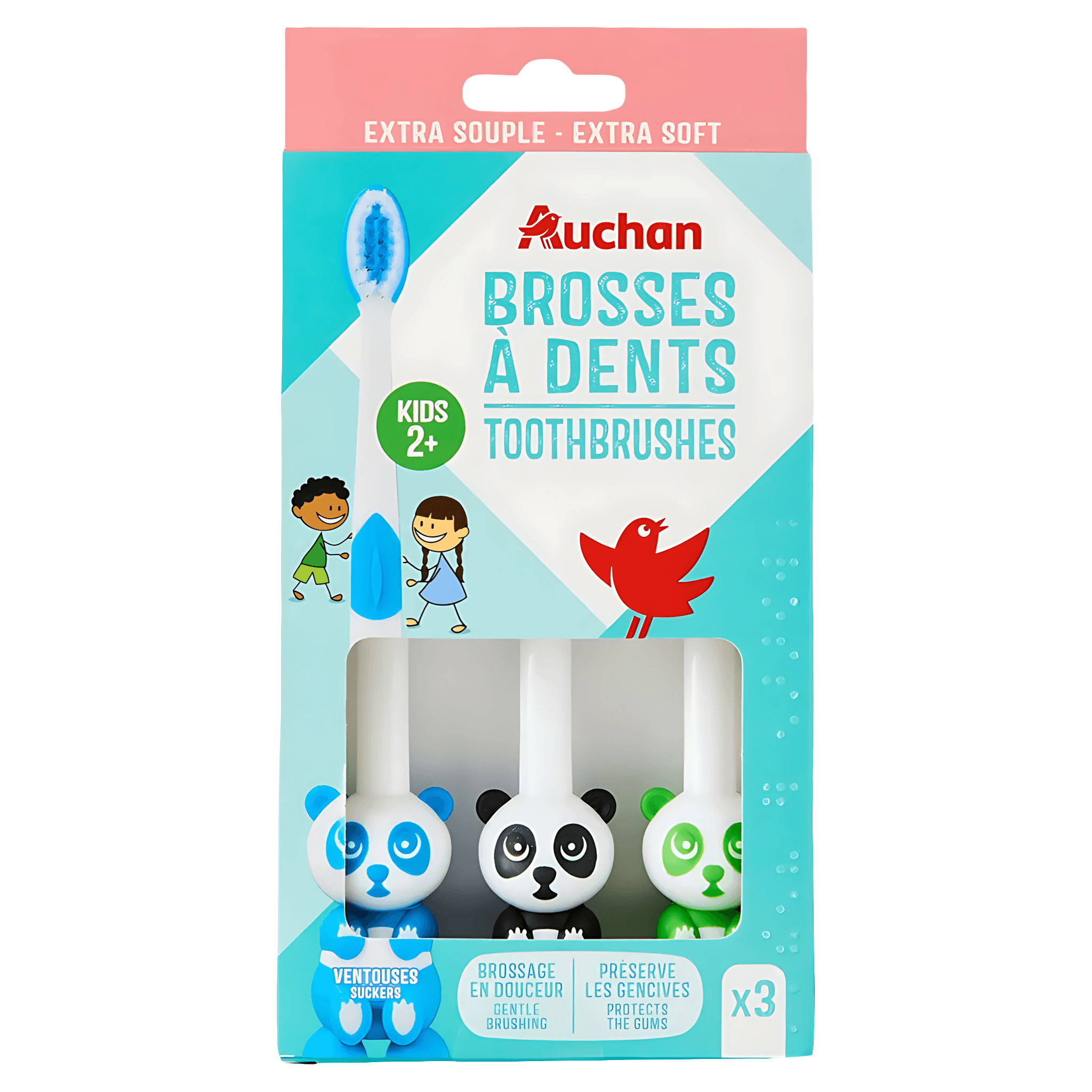 Set periute de dinti pentru copii Auchan Soft, model panda, 3 bucati