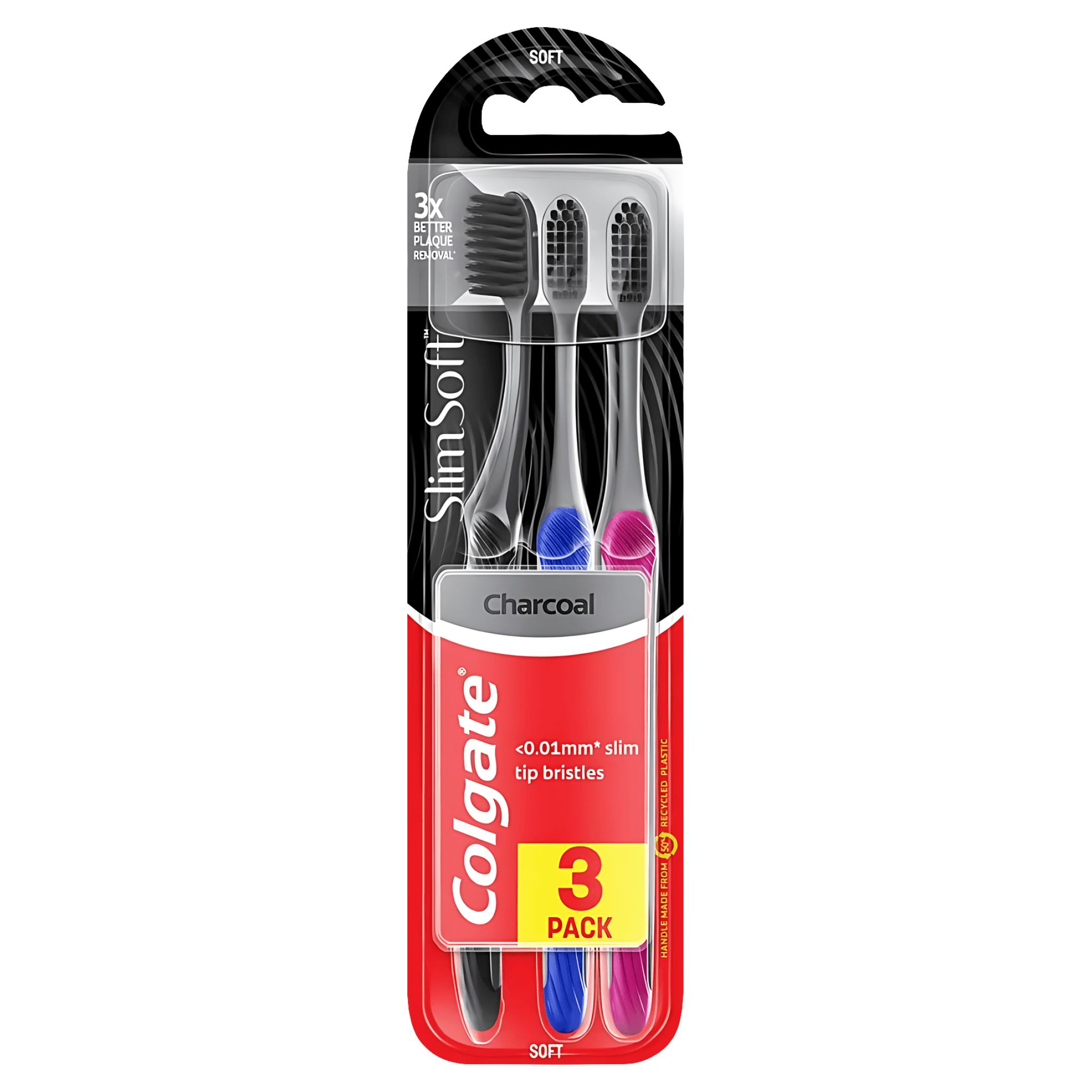Pachet promo: 3 periute de dinti Colgate Slim Soft Charcoal