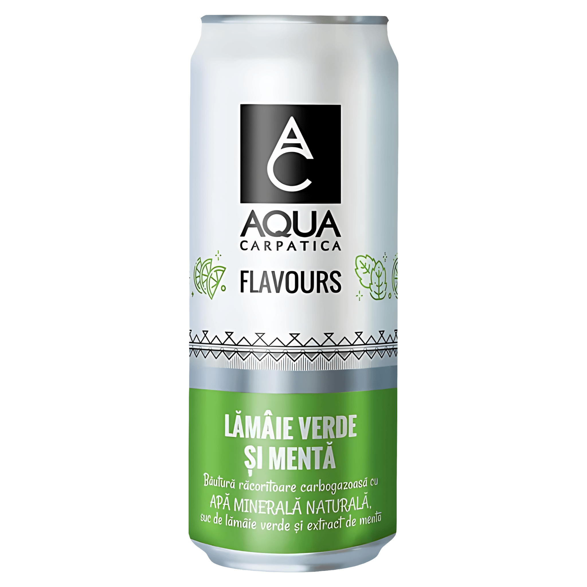 Bautura carbogazoasa Aqua Carpatica Flavours cu aroma de lamaie verde si menta, 0.33 l