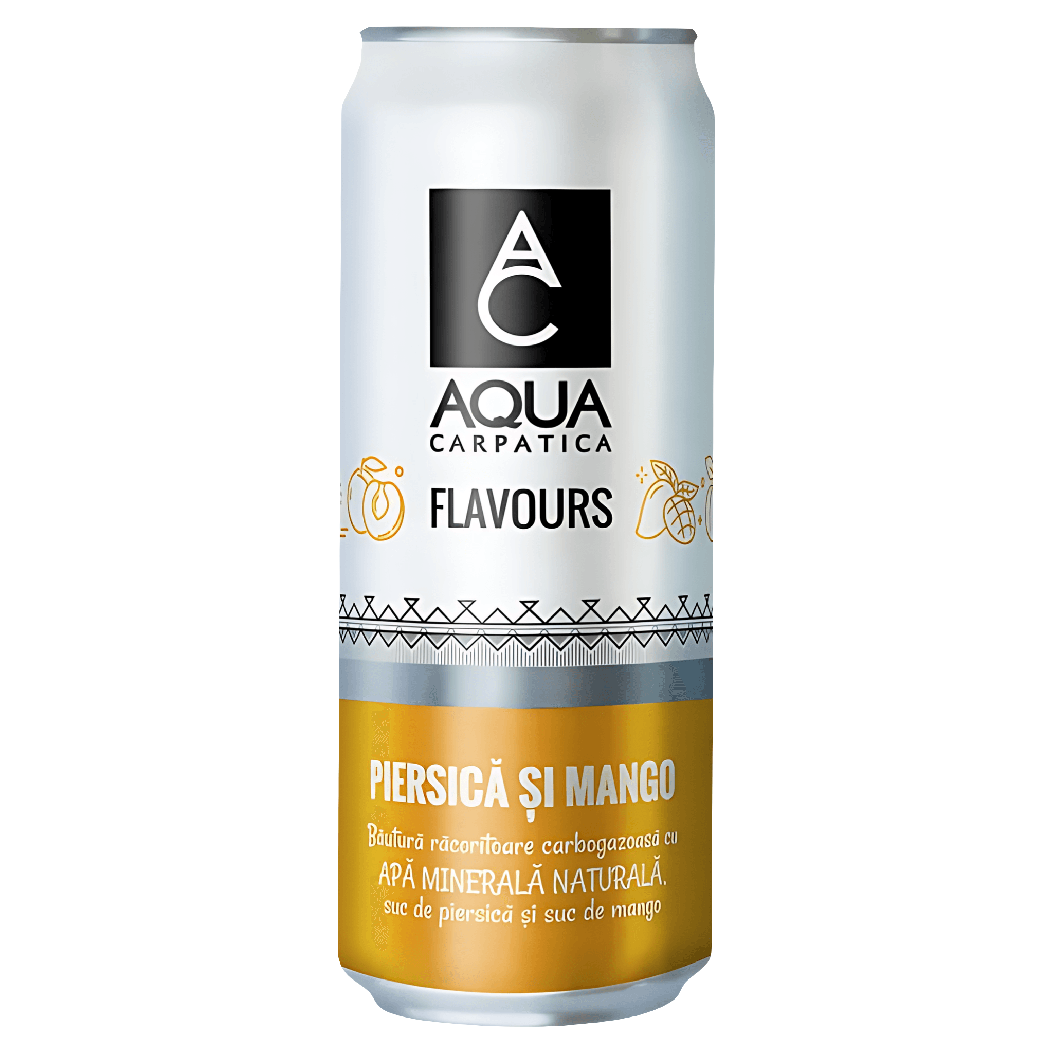 Bautura carbogazoasa Aqua Carpatica Flavours cu aroma de piersici si mango, 0.33 l