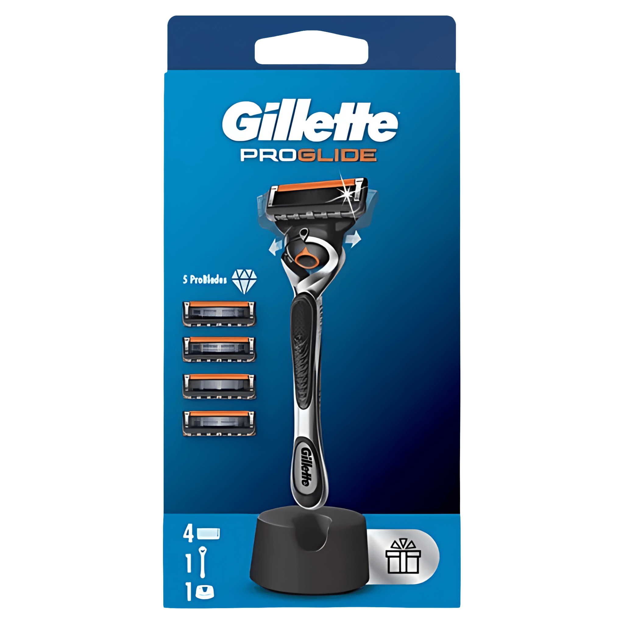 Aparat de ras Gillette ProGlide cu suport pentru aparatul de ras, maner + 4 rezerve