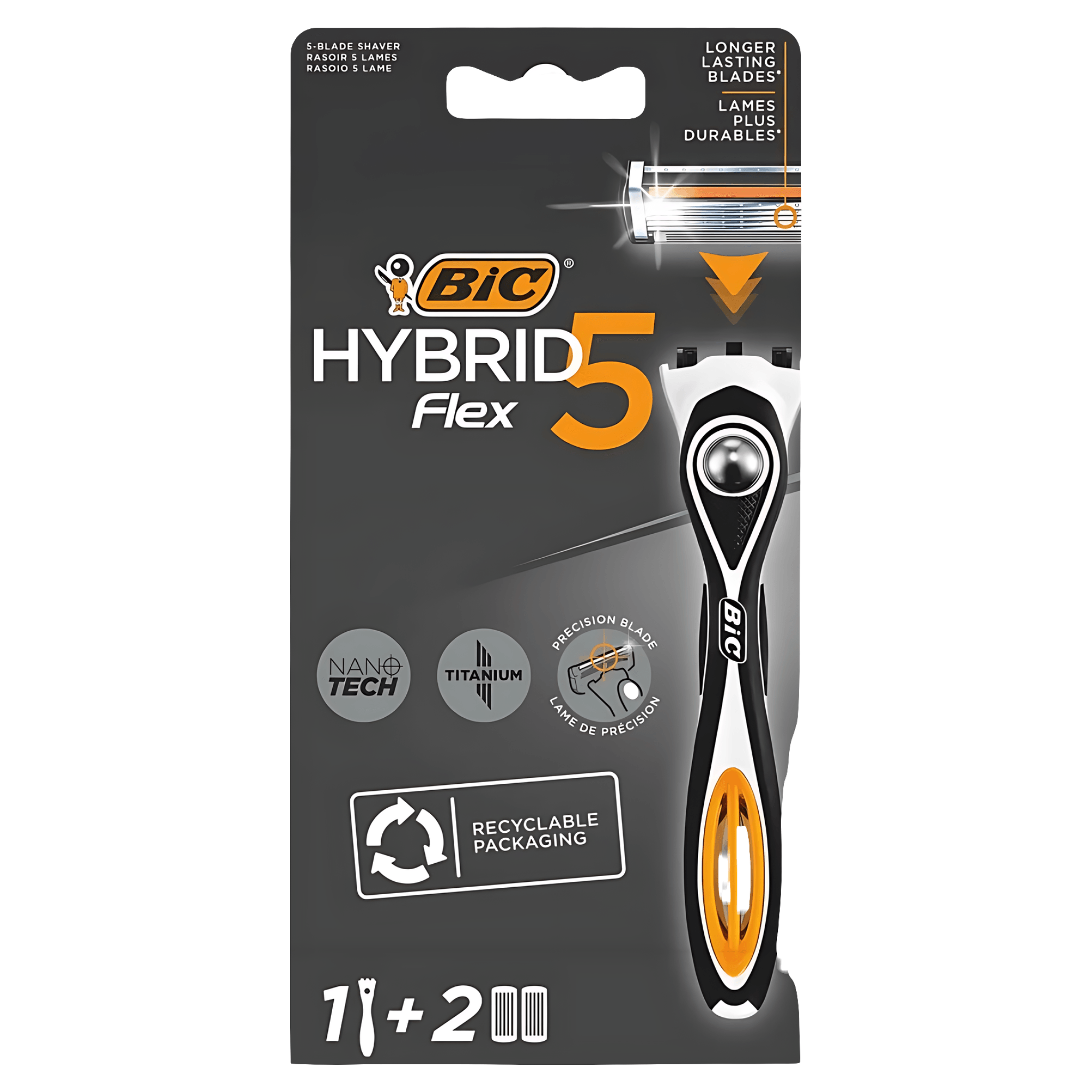 Aparat de ras reincarcabil hibrid pentru barbati BIC Flex5, cu 5 lame ultra-subtiri.