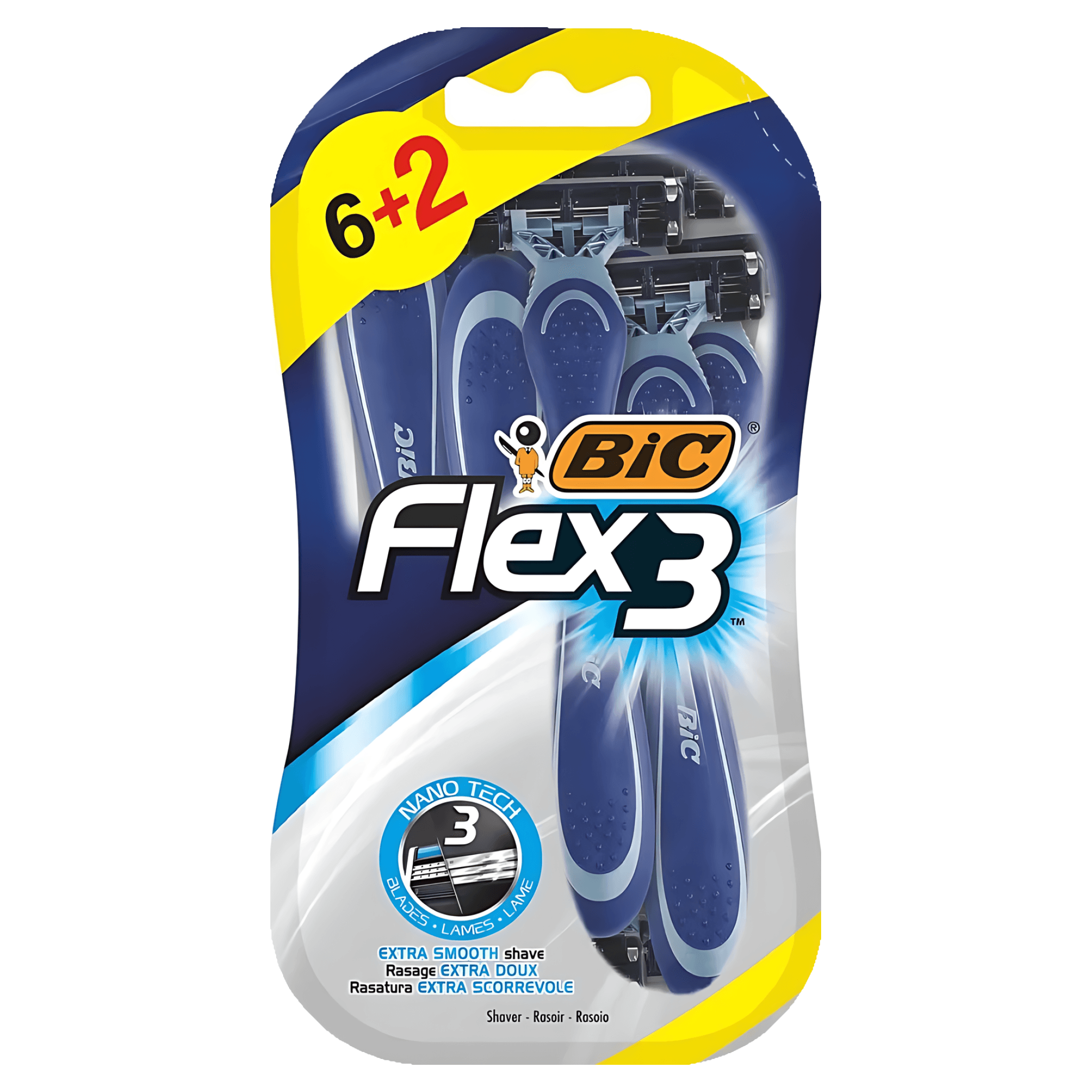Pachet promo: Aparat de Ras pentru barbati BIC Flex 3, 3 lame, 6+2 bucati