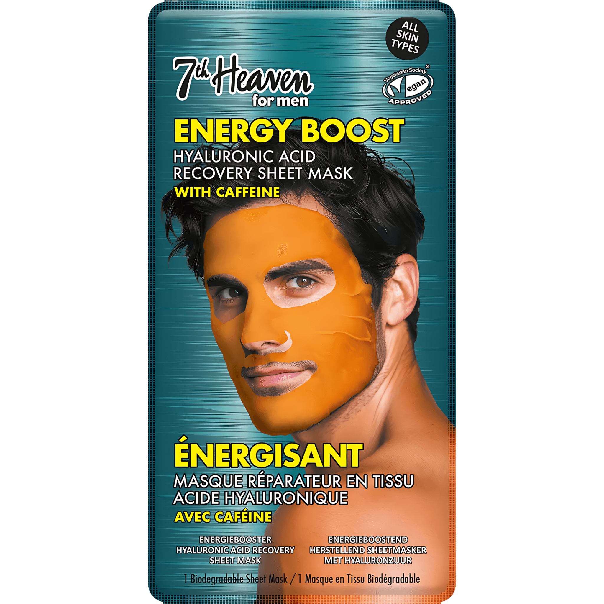 Masca faciala energizanta cu acid hialuronic si cafeina 7th Heaven, pentru barbati, 1 bucata