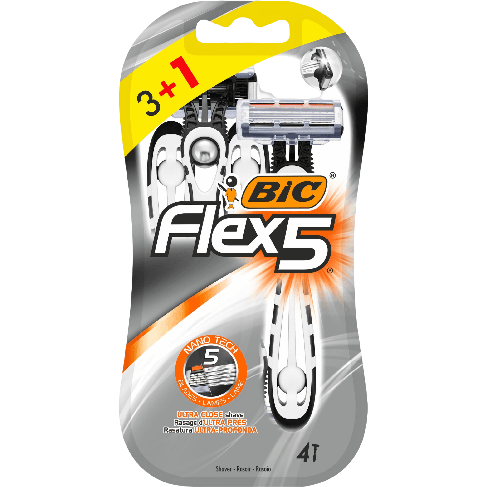 Aparat de ras pentru barbati Bic Flex 5, 5 lame, 4 bucati