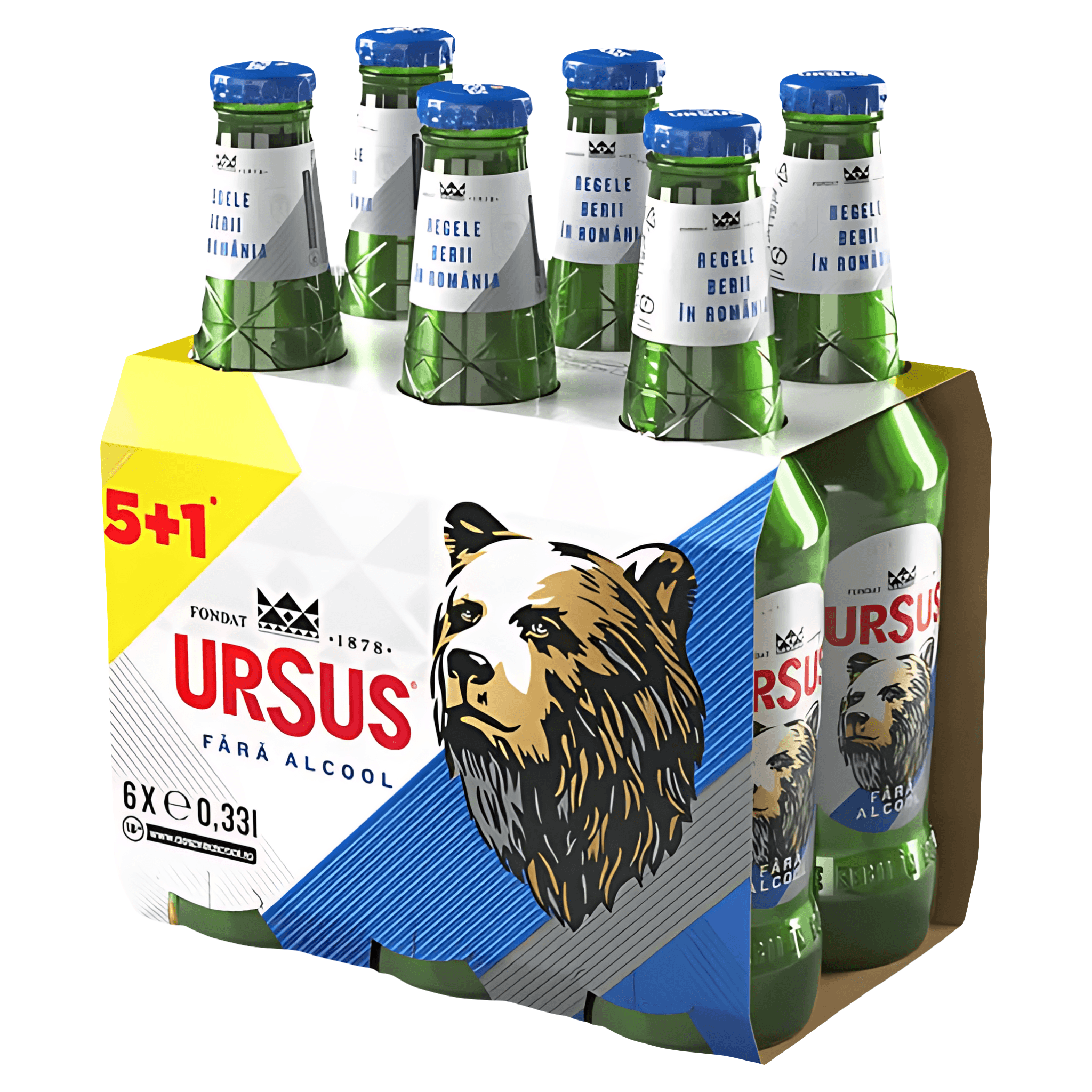 Bere blonda fara alcool Ursus, sticla, 5+1 x 0.33 l