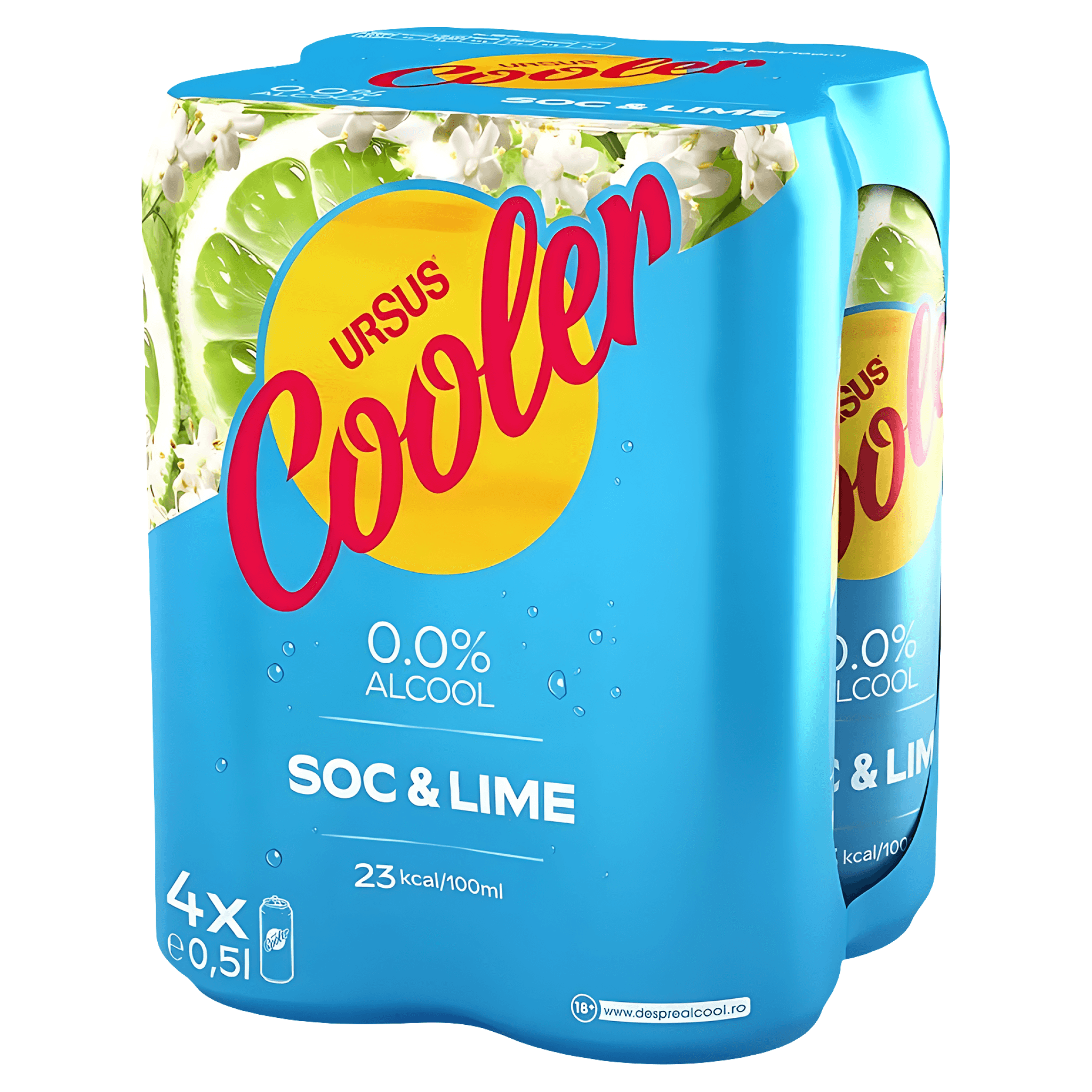 Bere blonda aromatizata fara alcool cu aroma de soc si lime Ursus Cooler, 4 x 0.5 l