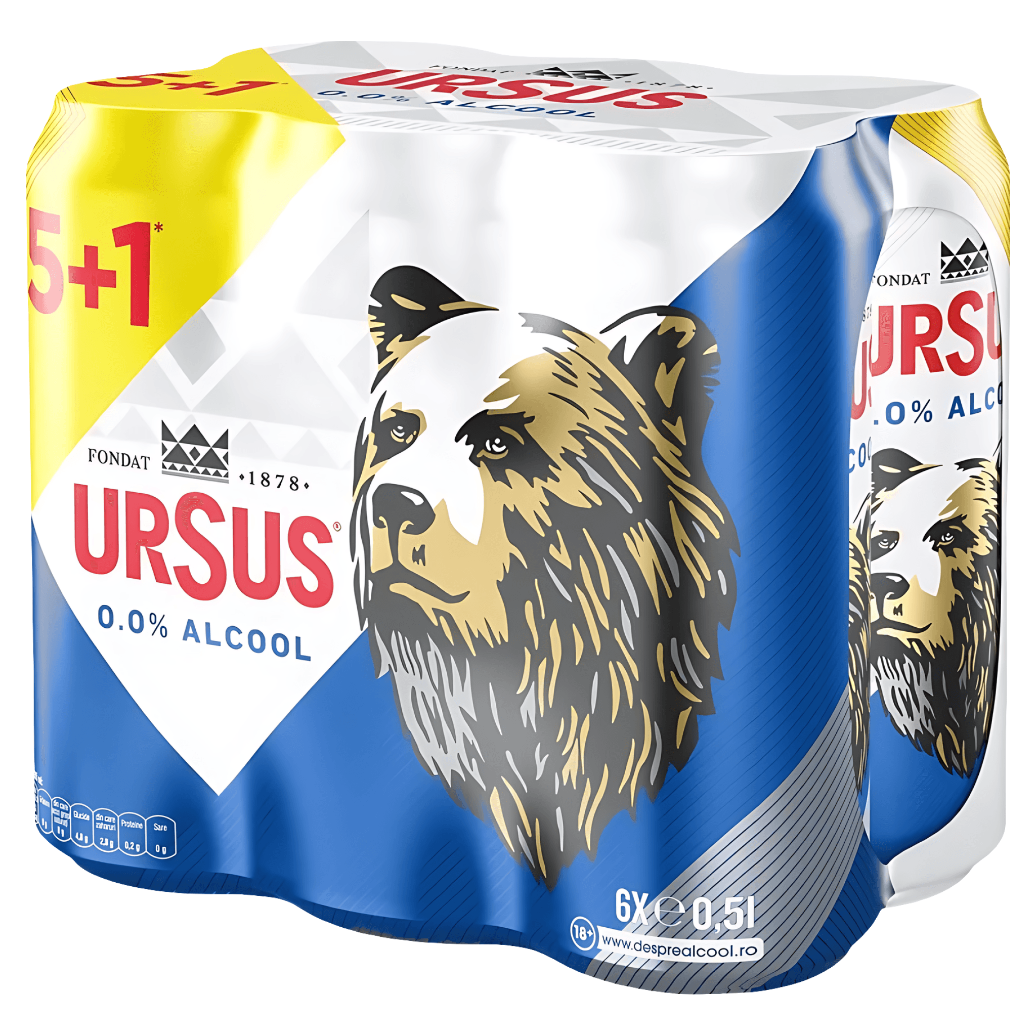 Bere blonda fara alcool Ursus 0%, 5 + 1 x 0.5 l