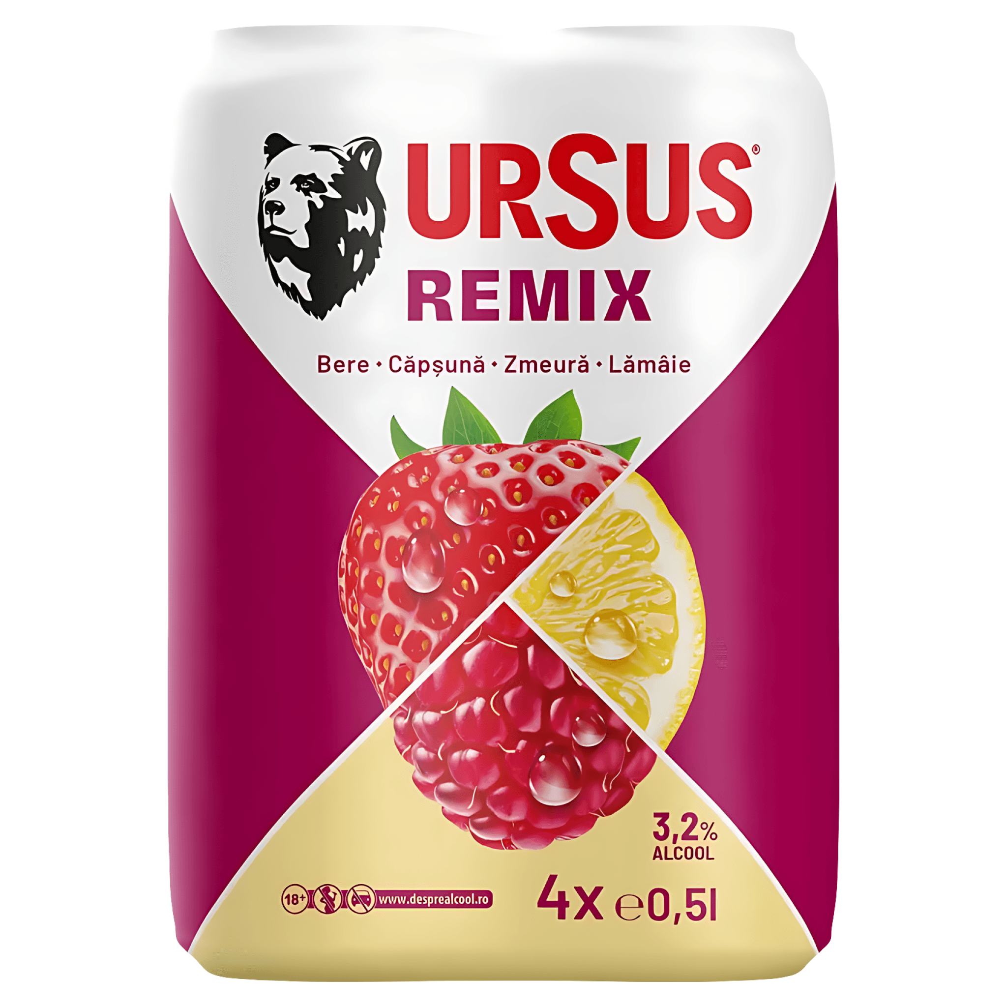 Bere blonda cu aroma de fructe rosii si lamaie Ursus Remix, 4 x 0.5 l