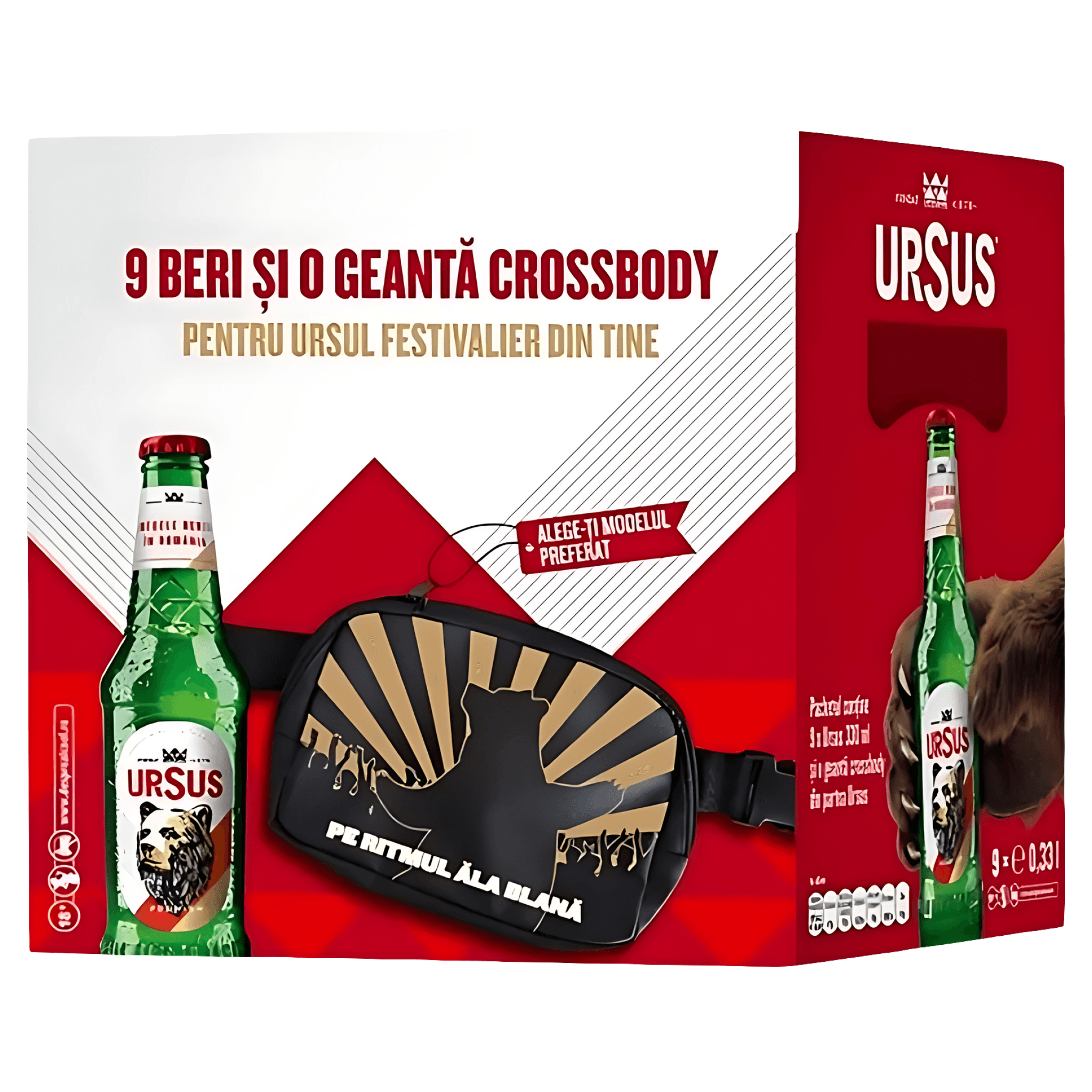 Bere blonda Ursus, 9 x 0.33 l + borseta