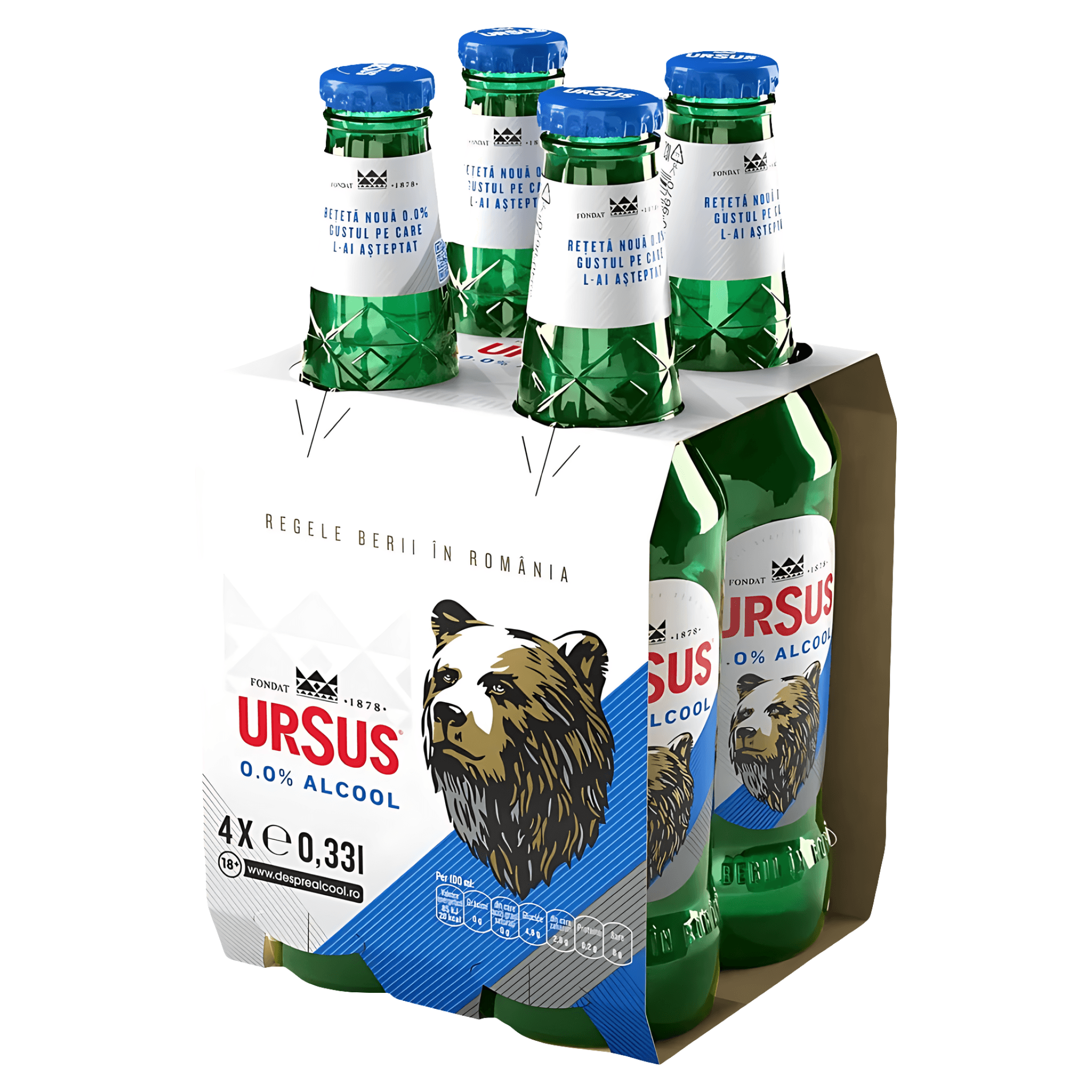 Bere blonda fara alcool Ursus 0%, 4 x 0.33 l