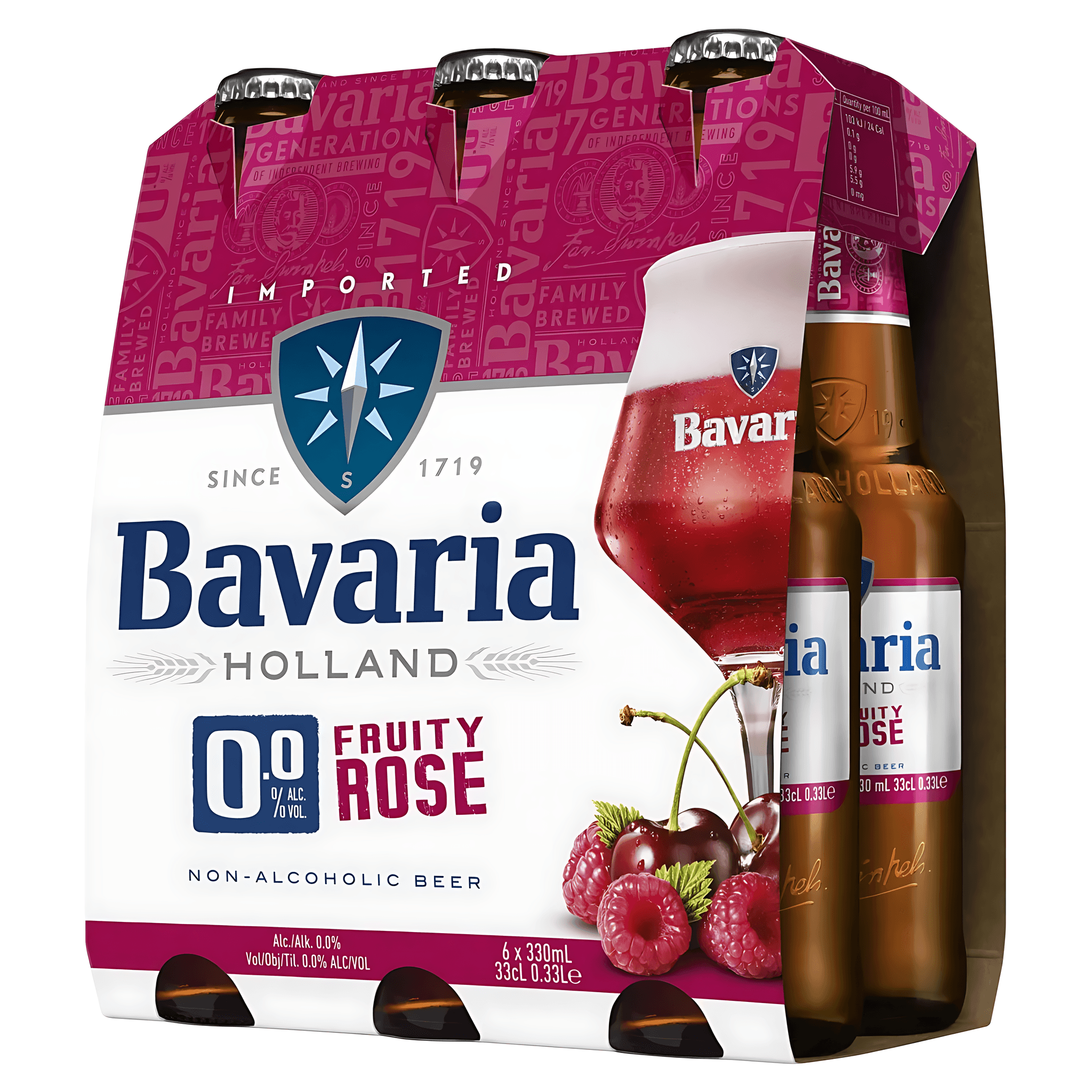 Bere blonda fara alcool Bavaria Fruity Rose, 6 x 0.33 l