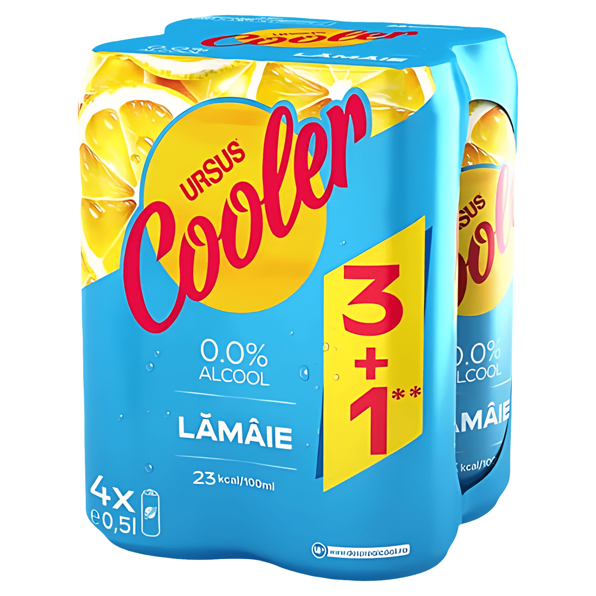 Bere blonda fara alcool cu aroma de lamaie Ursus Cooler, doza, 3+1 x 0.5 l