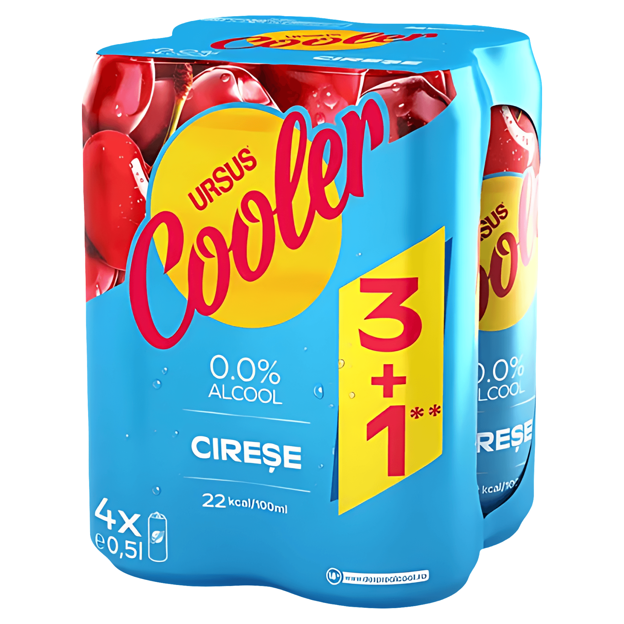 Bere blonda aromatizata fara alcool Ursus Cooler cirese, 3+1 x 0.5 l