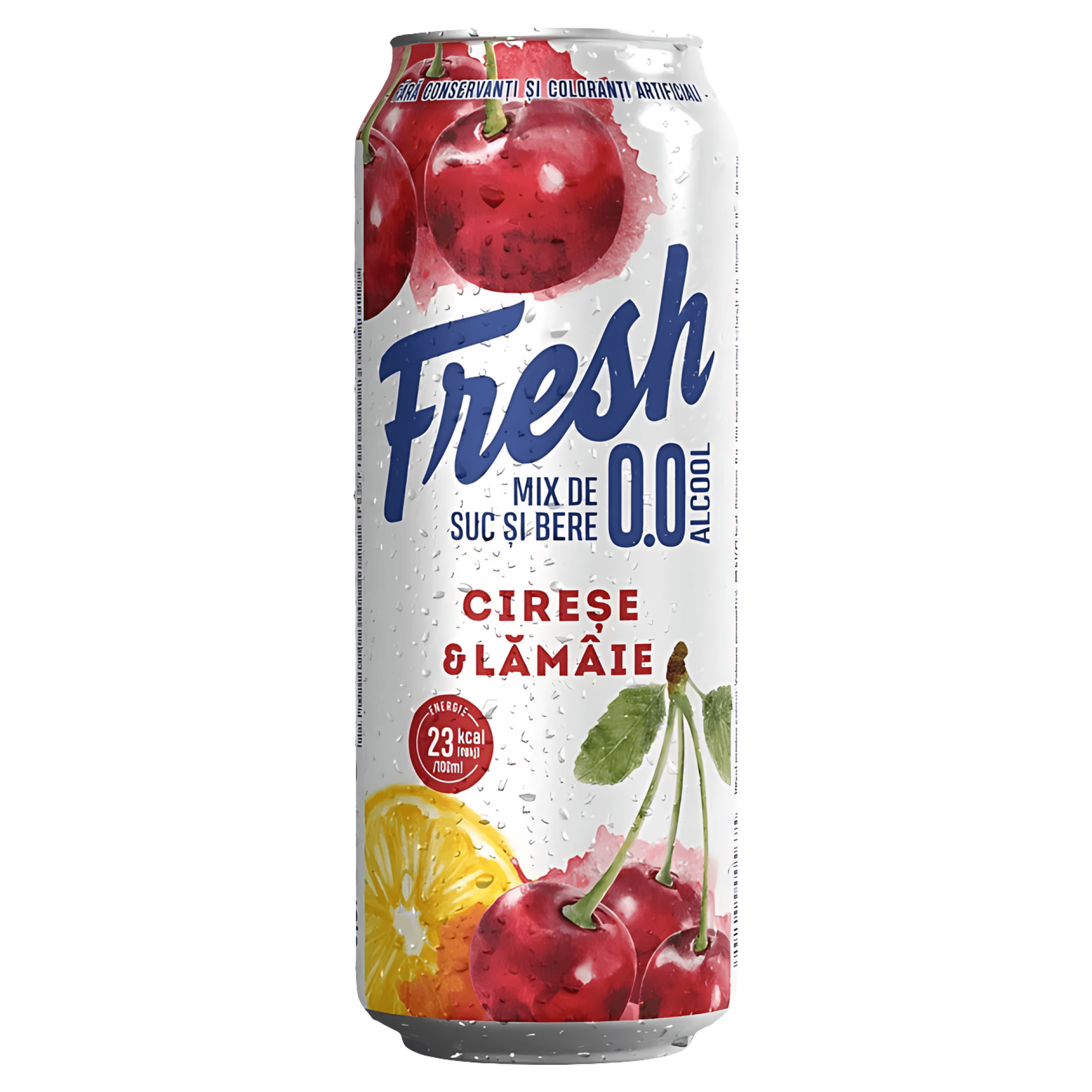 Bere blonda fara alcool cu aroma de cirese si lamaie Fresh, doza, 0.5 l