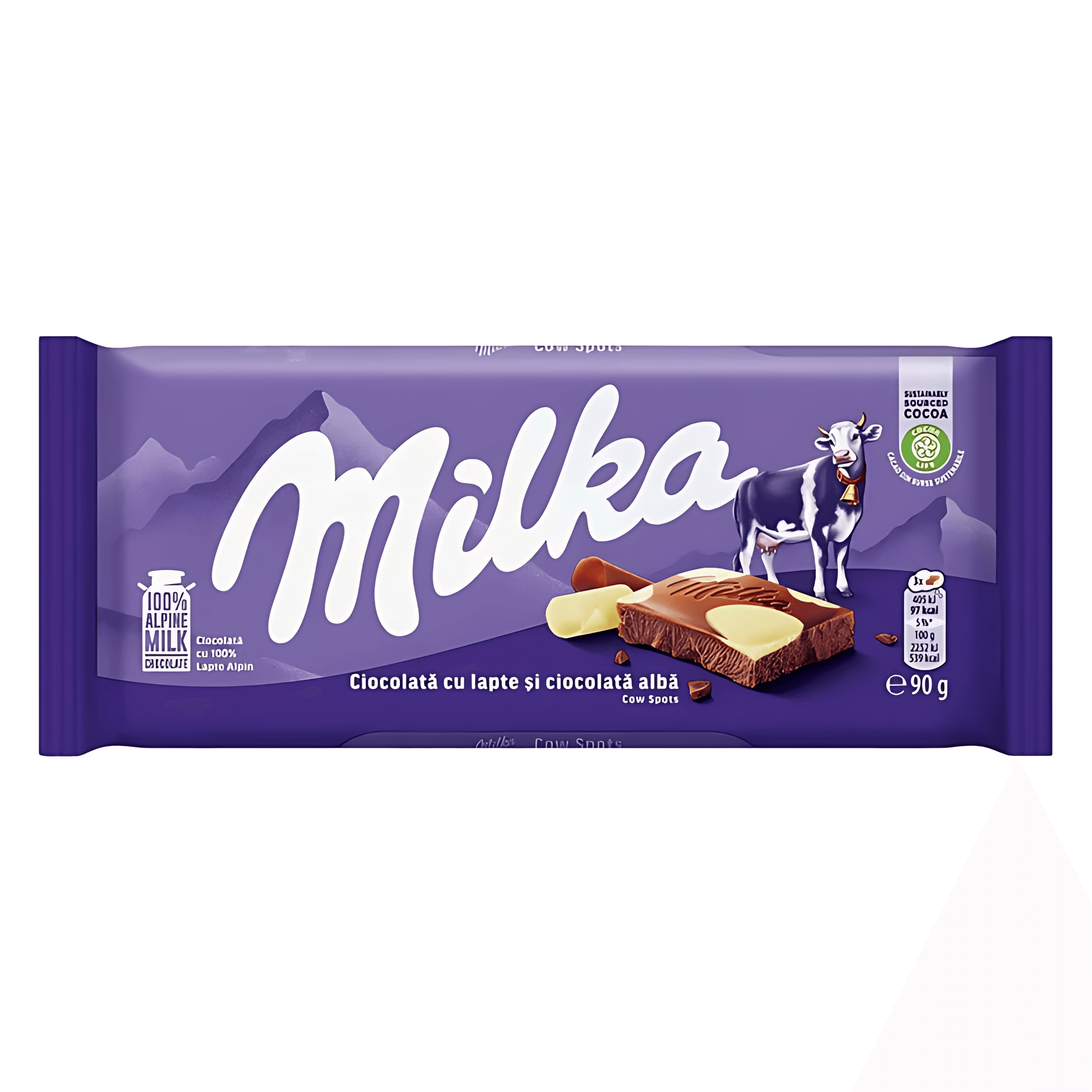 Ciocolata cu lapte si ciocolata alba Milka Cow Spots, 90 g