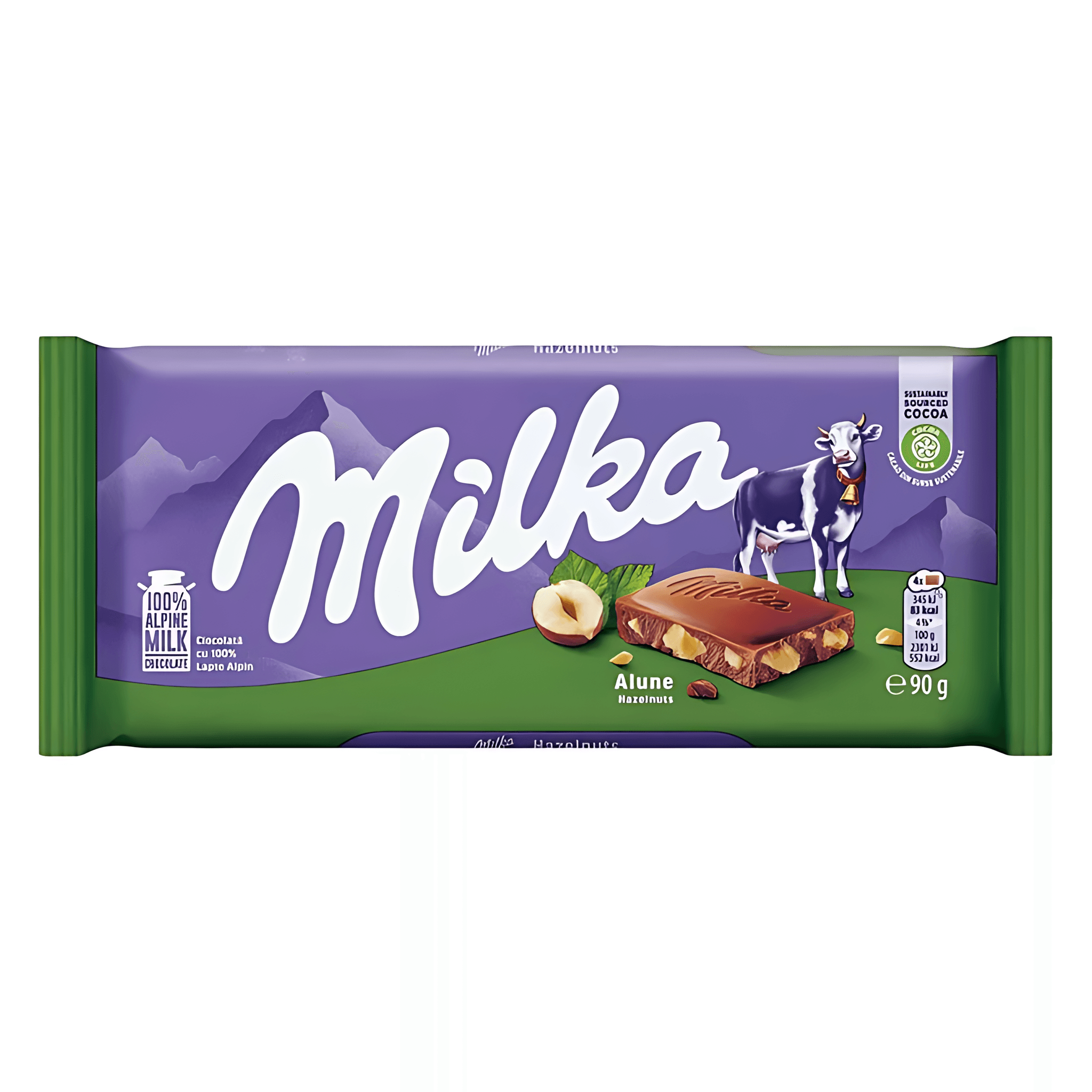 Ciocolata cu lapte si alune Milka, 90 g