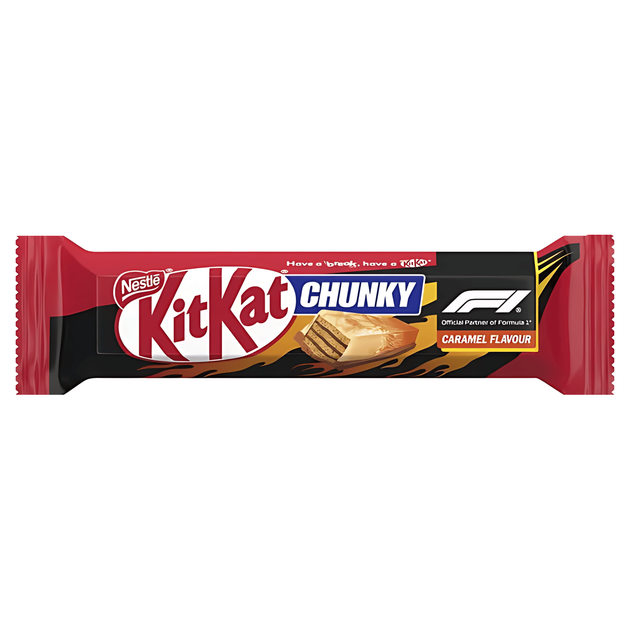 Baton de ciocolata cu napolitana si crema cu aroma de caramel KitKat Chunky, 40 g