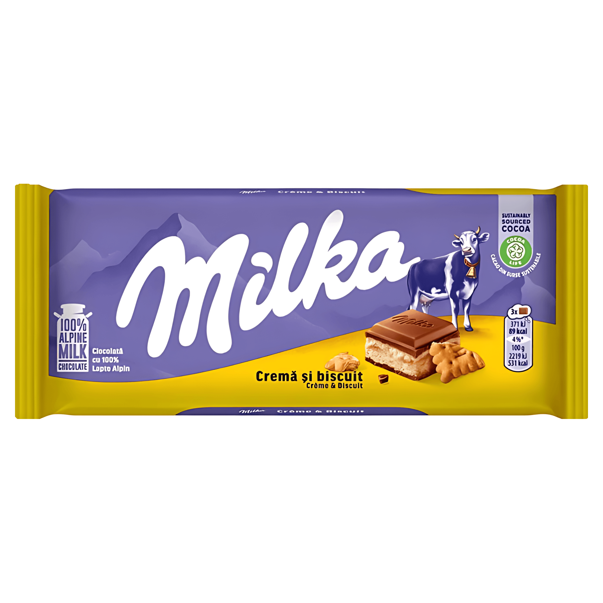 Ciocolata cu lapte, frisca si biscuiti Milka, 100 g
